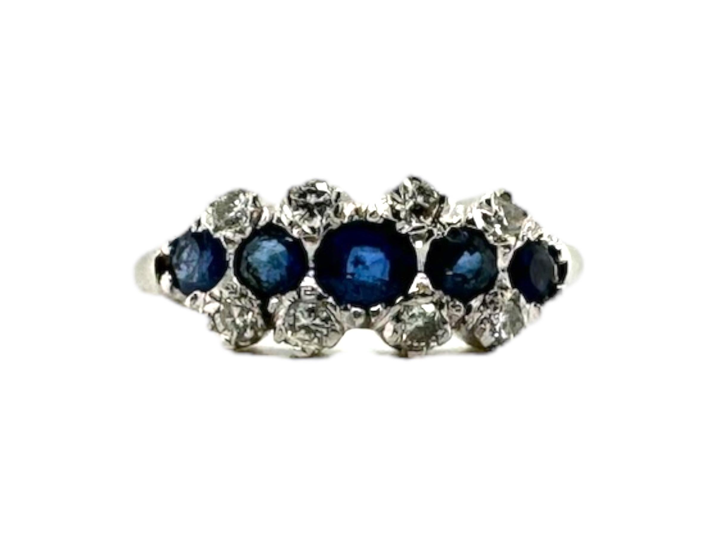 Mixed Cut Sapphire & Diamond Ring 14K White Gold For Sale