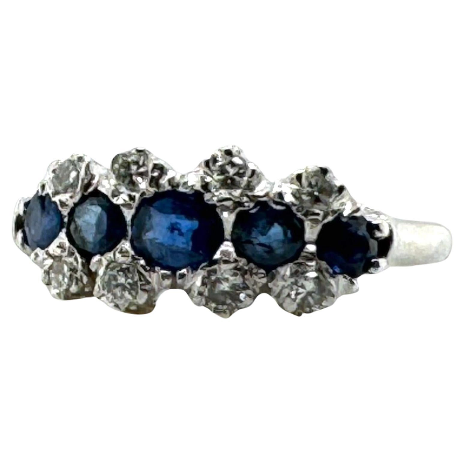 Sapphire & Diamond Ring 14K White Gold