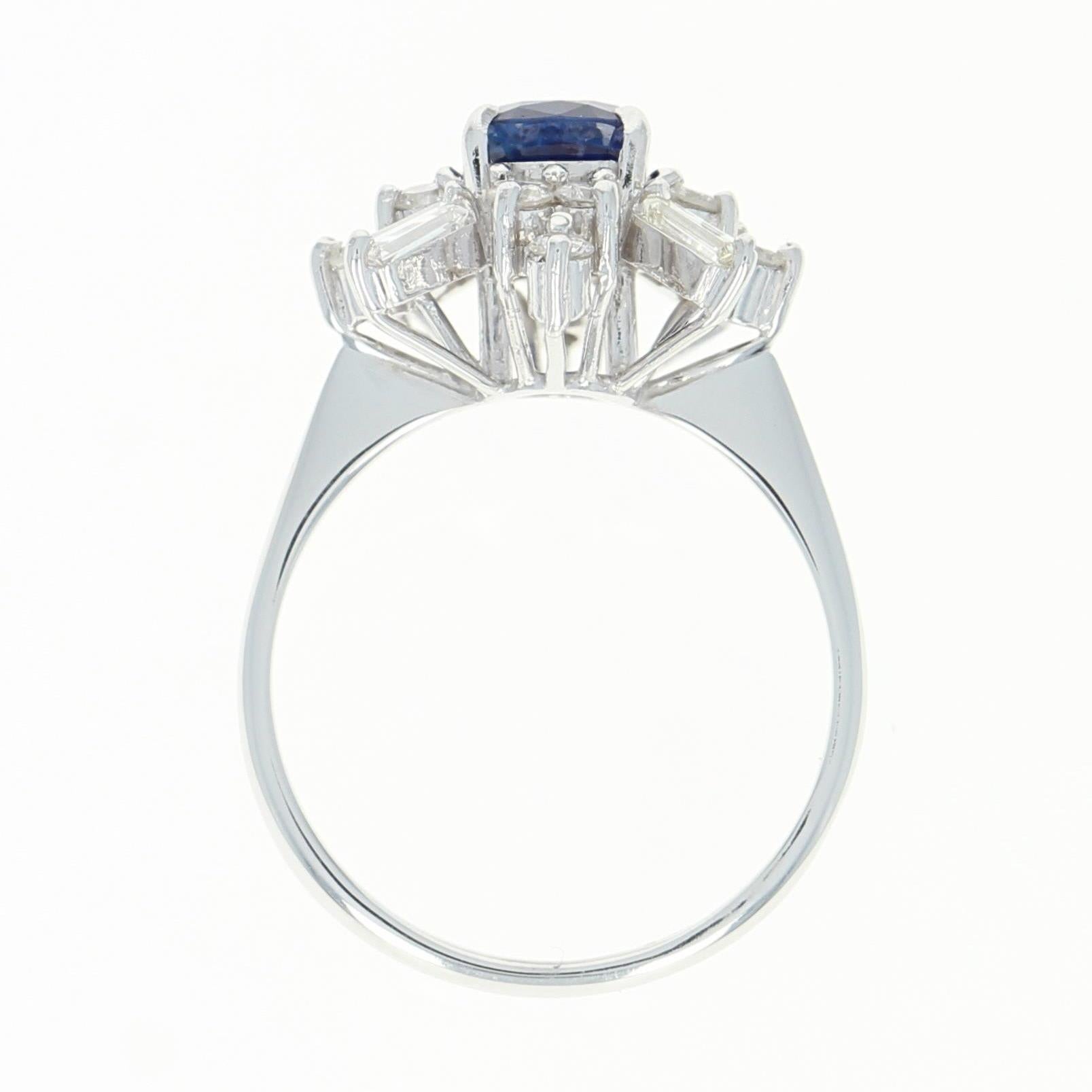Women's Sapphire and Diamond Ring, 14 Karat White Gold Square Cushion 1.49 Carat