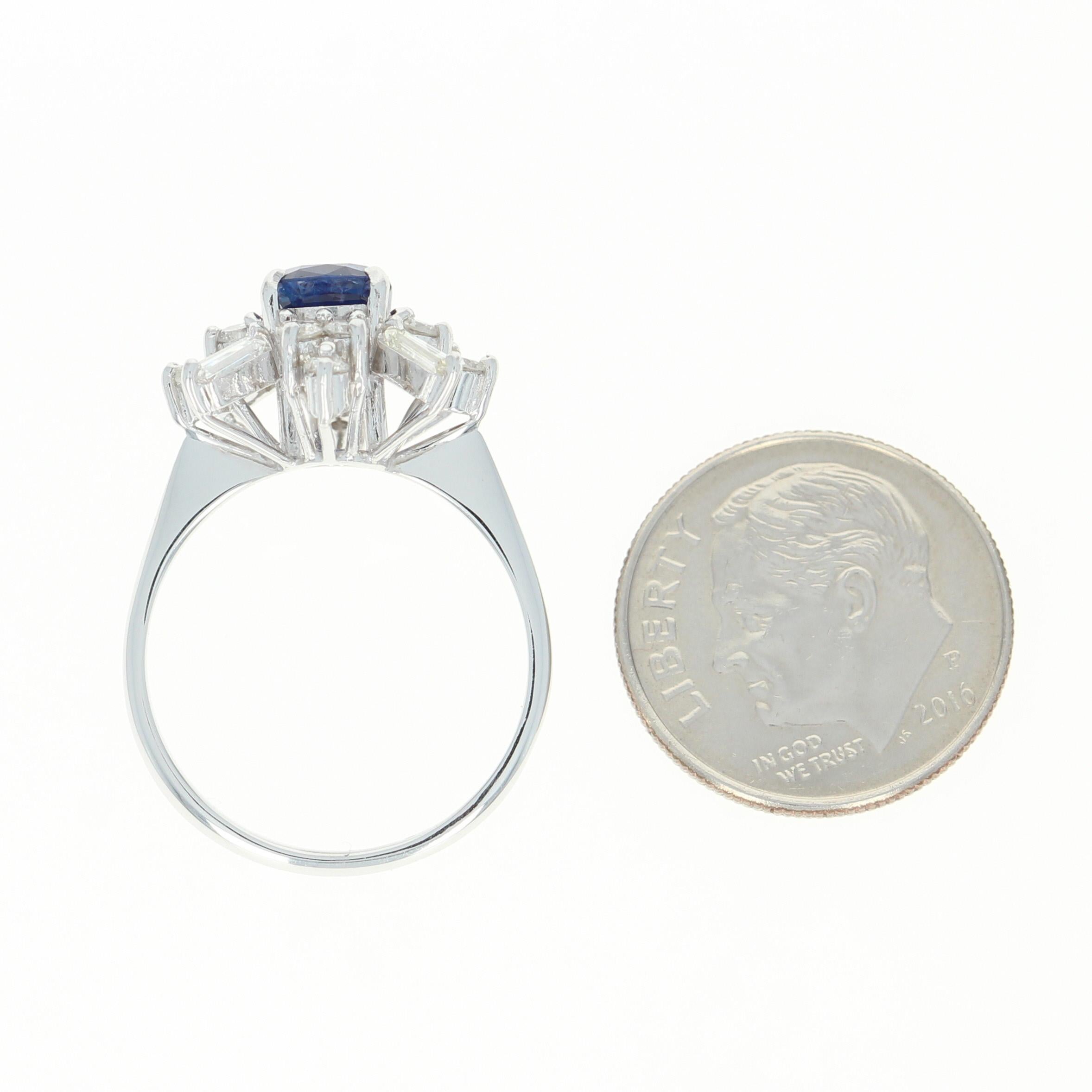 Sapphire and Diamond Ring, 14 Karat White Gold Square Cushion 1.49 Carat 2