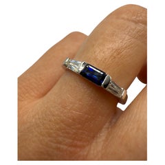 Sapphire Diamond ring 14KT gold wedding band French design