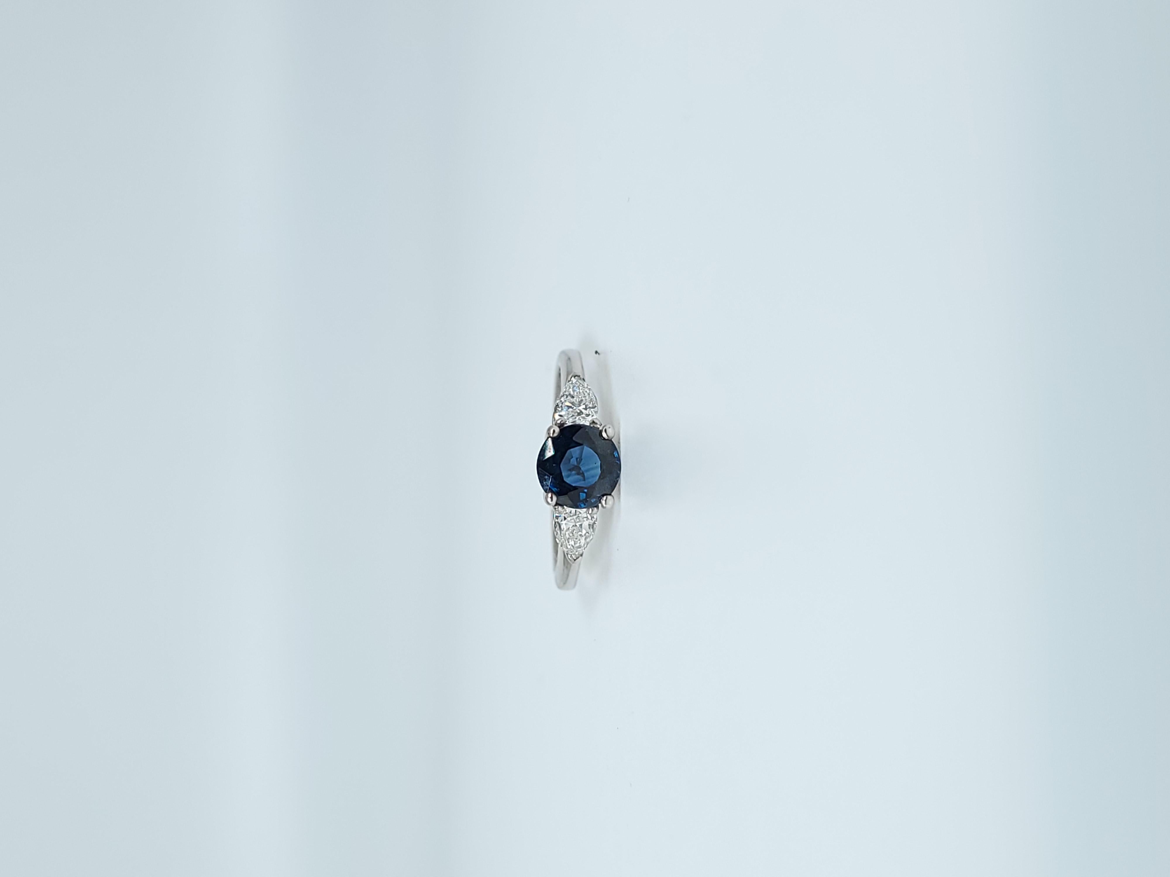 Sapphire Diamond Ring 14 Karat White Gold Pear Brilliant Diamond Ring For Sale 2
