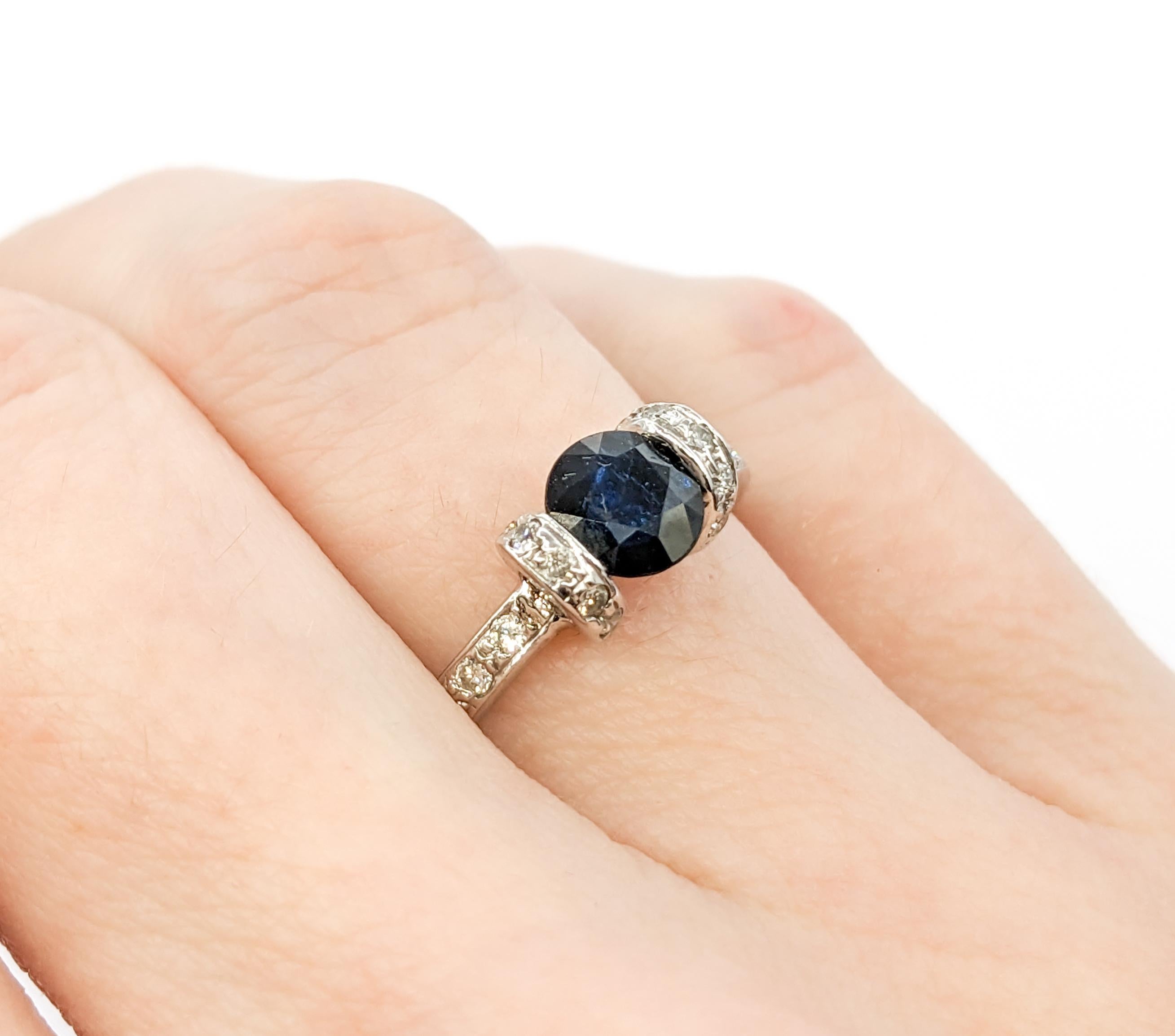 Ring mit Saphir und Diamant - 18 Karat Weißgold (Rundschliff) im Angebot