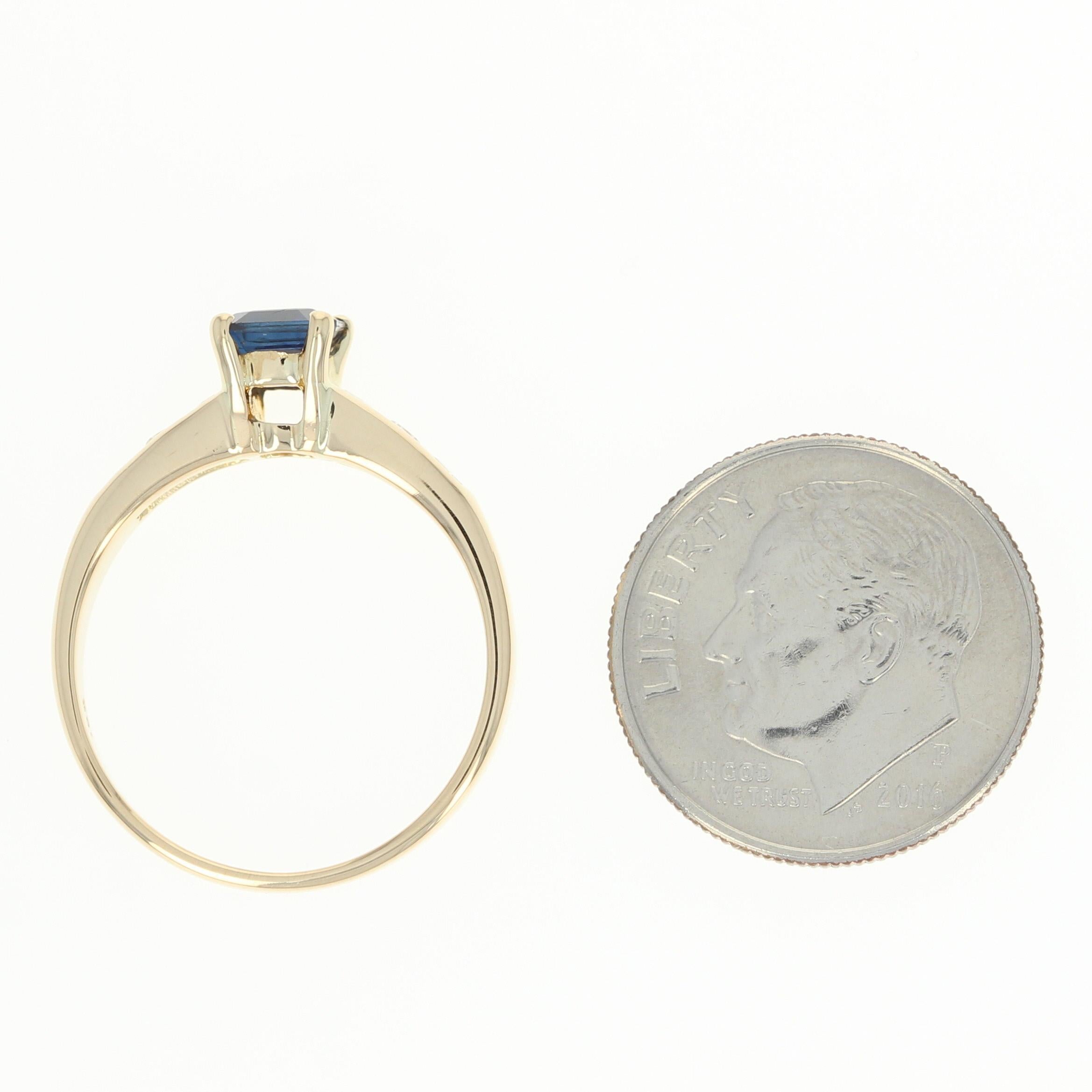 Women's Sapphire and Diamond Ring, 18 Karat Yellow Gold Engagement .89 Carat