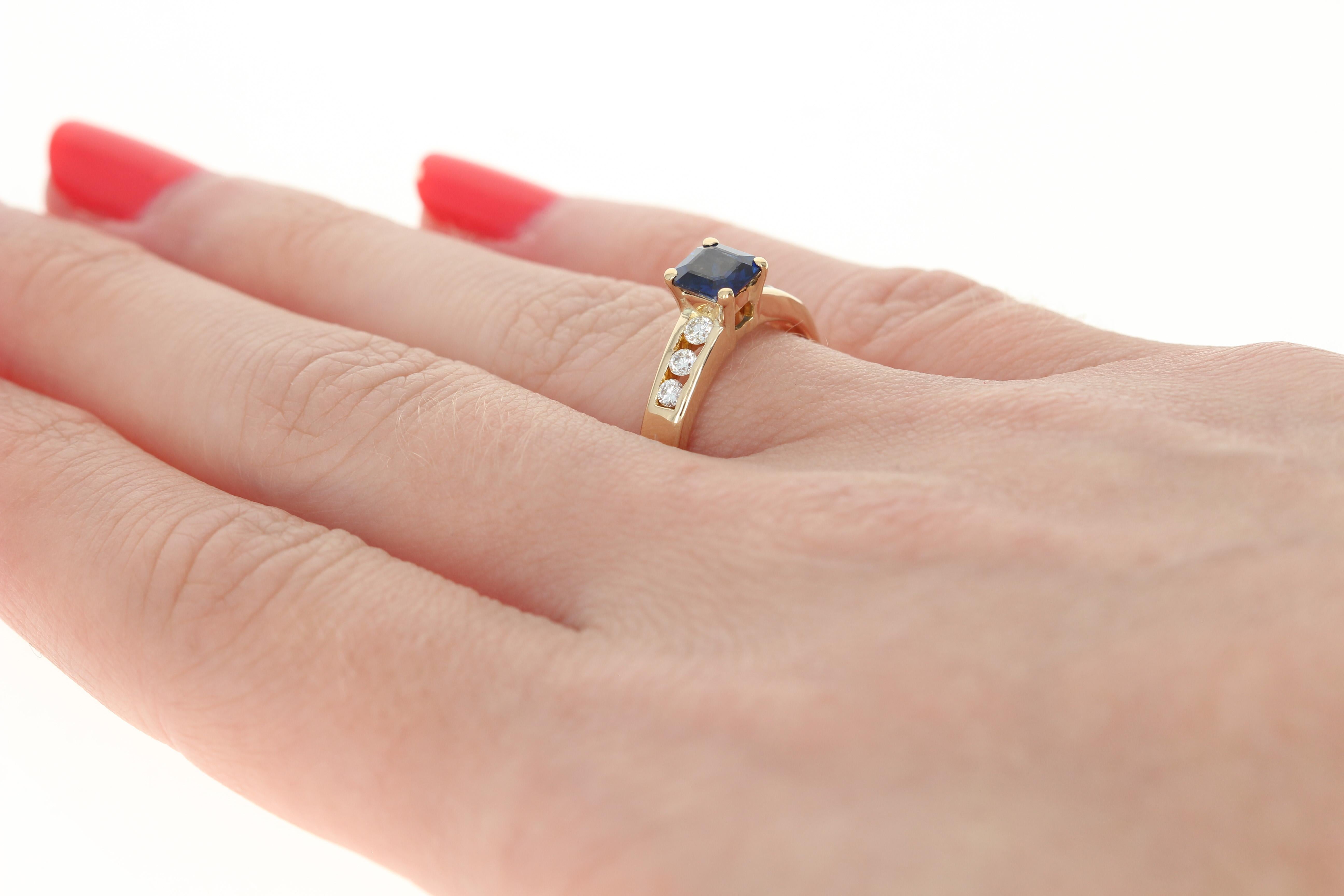 Sapphire and Diamond Ring, 18 Karat Yellow Gold Engagement .89 Carat 2