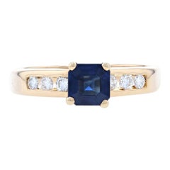 Vintage Sapphire & Diamond Ring, 18k Yellow Gold Engagement .89ctw