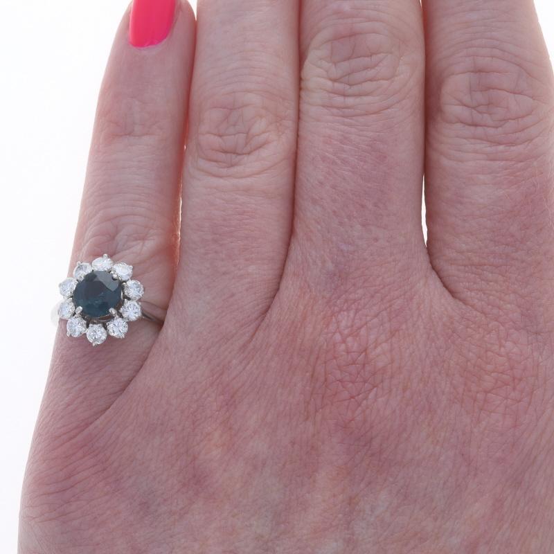 Saphir Diamant Ring 950 Rund 2,25ctw Blossom Halo (Rundschliff) im Angebot