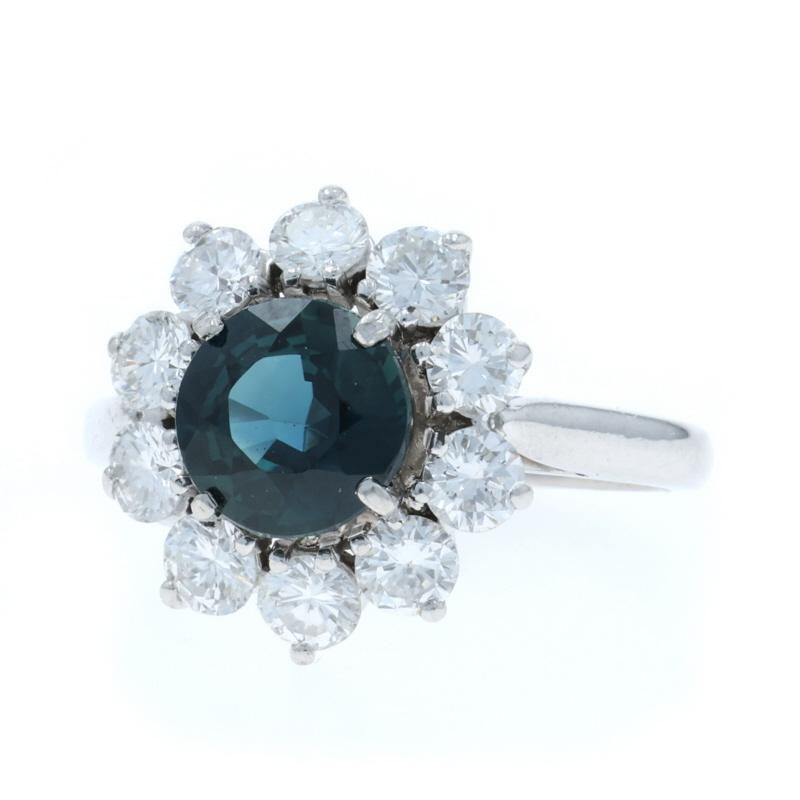 Saphir Diamant Ring 950 Rund 2,25ctw Blossom Halo im Zustand „Hervorragend“ im Angebot in Greensboro, NC