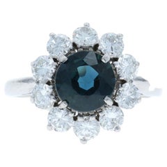 Saphir Diamant Ring 950 Rund 2,25ctw Blossom Halo