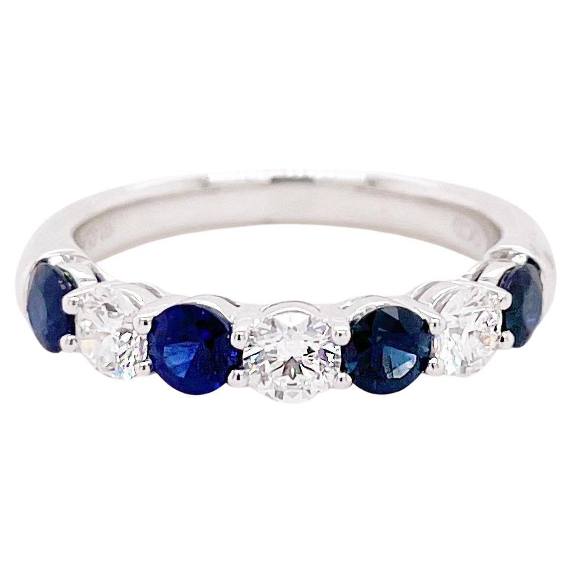 Sapphire Diamond Ring Best Seller 2021 in 14K White Gold, Alternating Gemstones