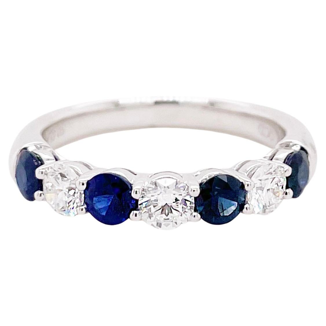 For Sale:  Sapphire Diamond Ring Best Seller 2021 in 14K White Gold, Alternating Gemstones