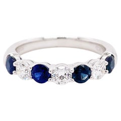 Sapphire Diamond Ring Best Seller 2021 in 14K White Gold, Alternating Gemstones