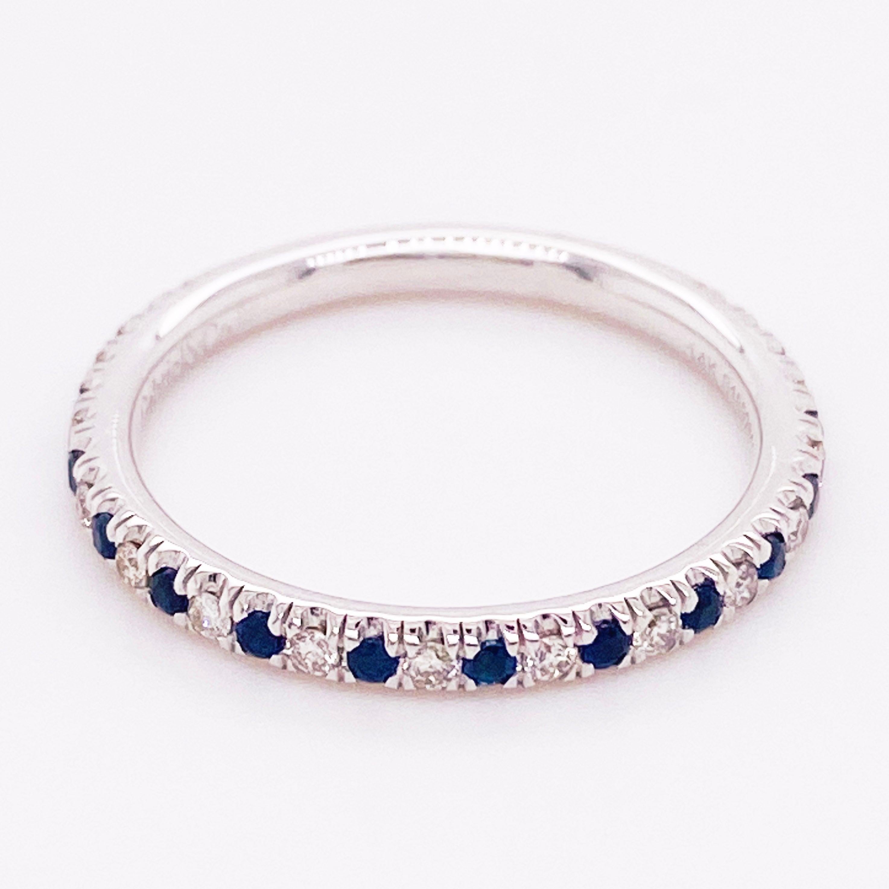 For Sale:  Sapphire Diamond Ring, Blue Sapphire, 14 Kt White Gold, Stackable Band, Classic 3
