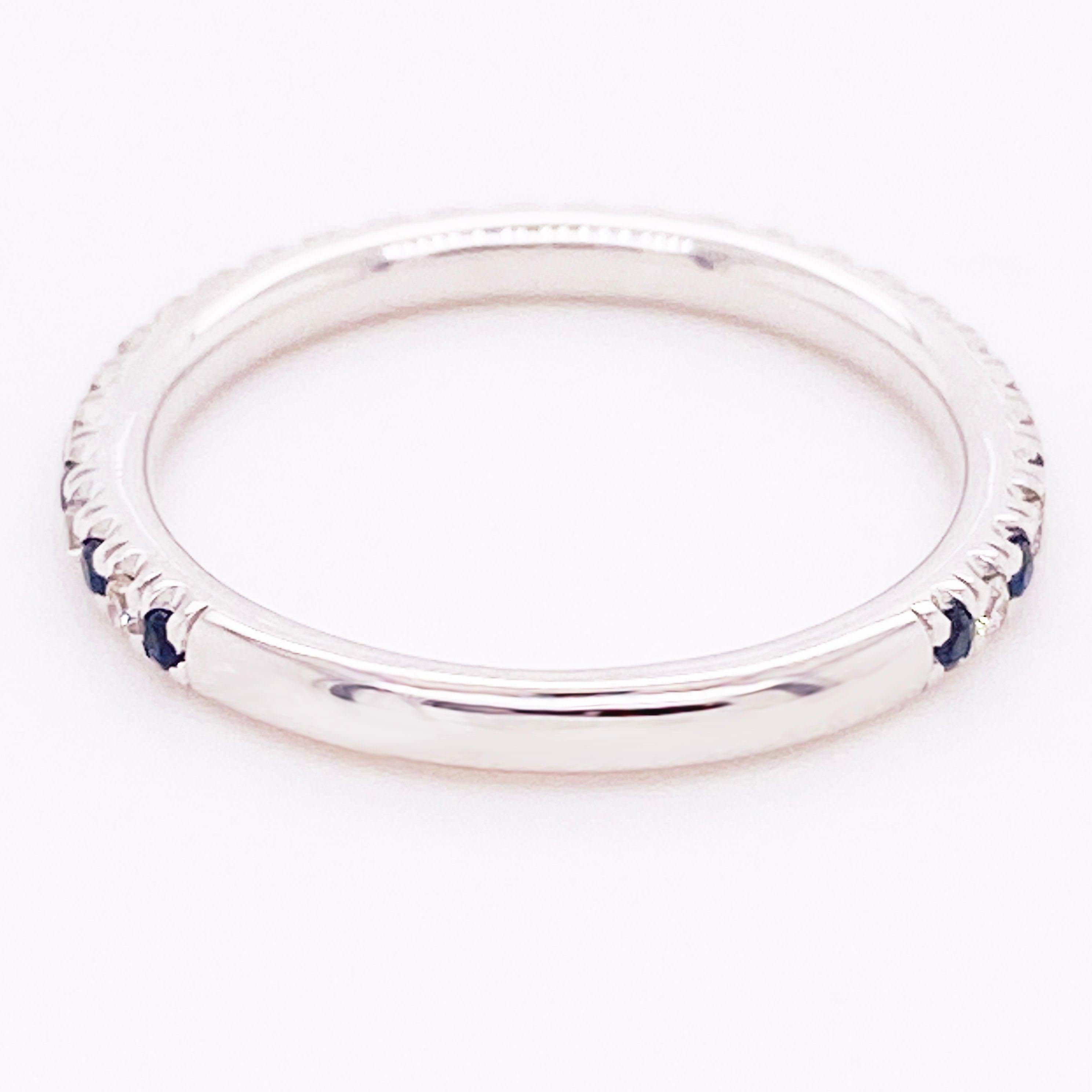 For Sale:  Sapphire Diamond Ring, Blue Sapphire, 14 Kt White Gold, Stackable Band, Classic 6