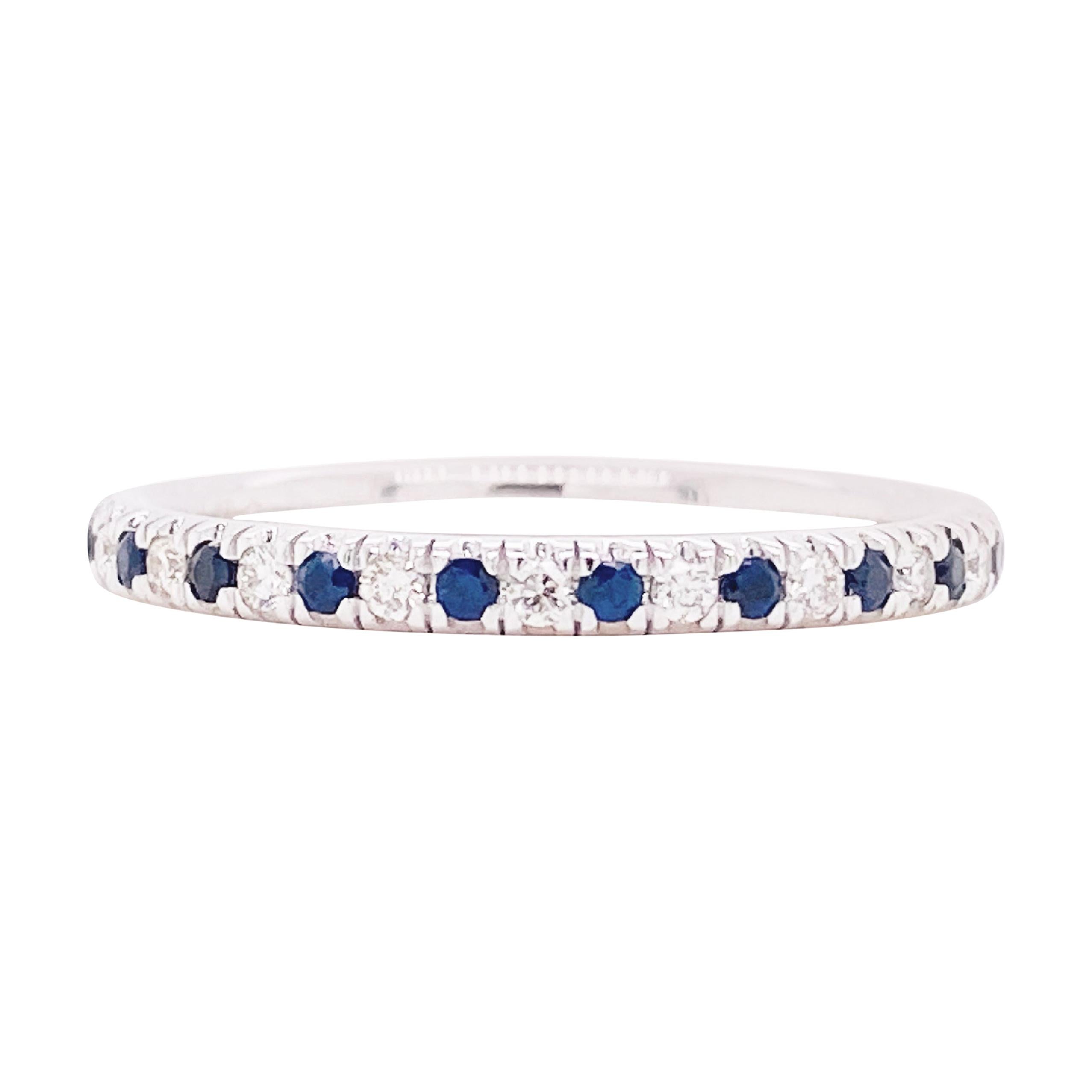 For Sale:  Sapphire Diamond Ring, Blue Sapphire, 14 Kt White Gold, Stackable Band, Classic