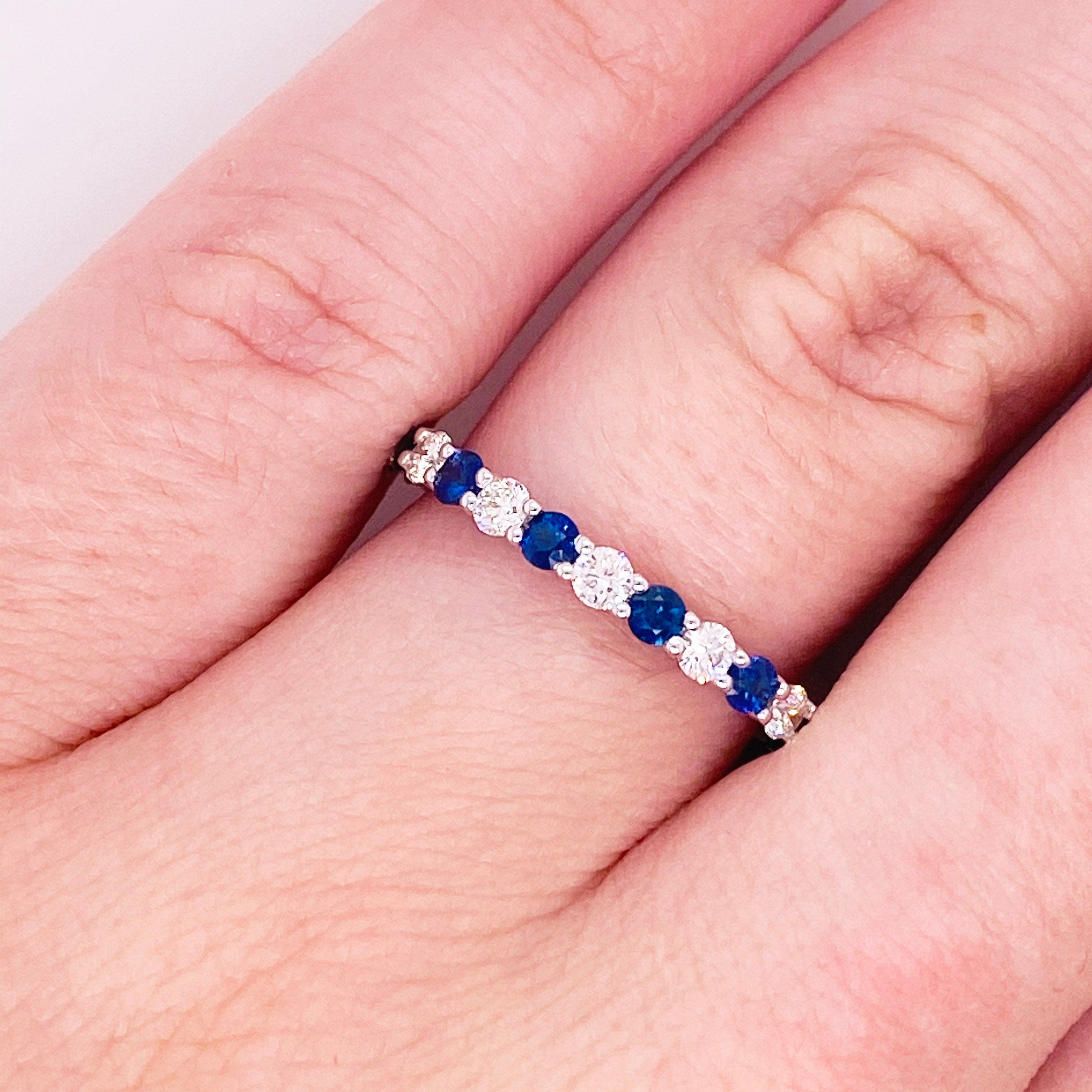 For Sale:  Sapphire Diamond Ring, Blue Sapphire, 18 Karat White Gold, Stackable Band 2