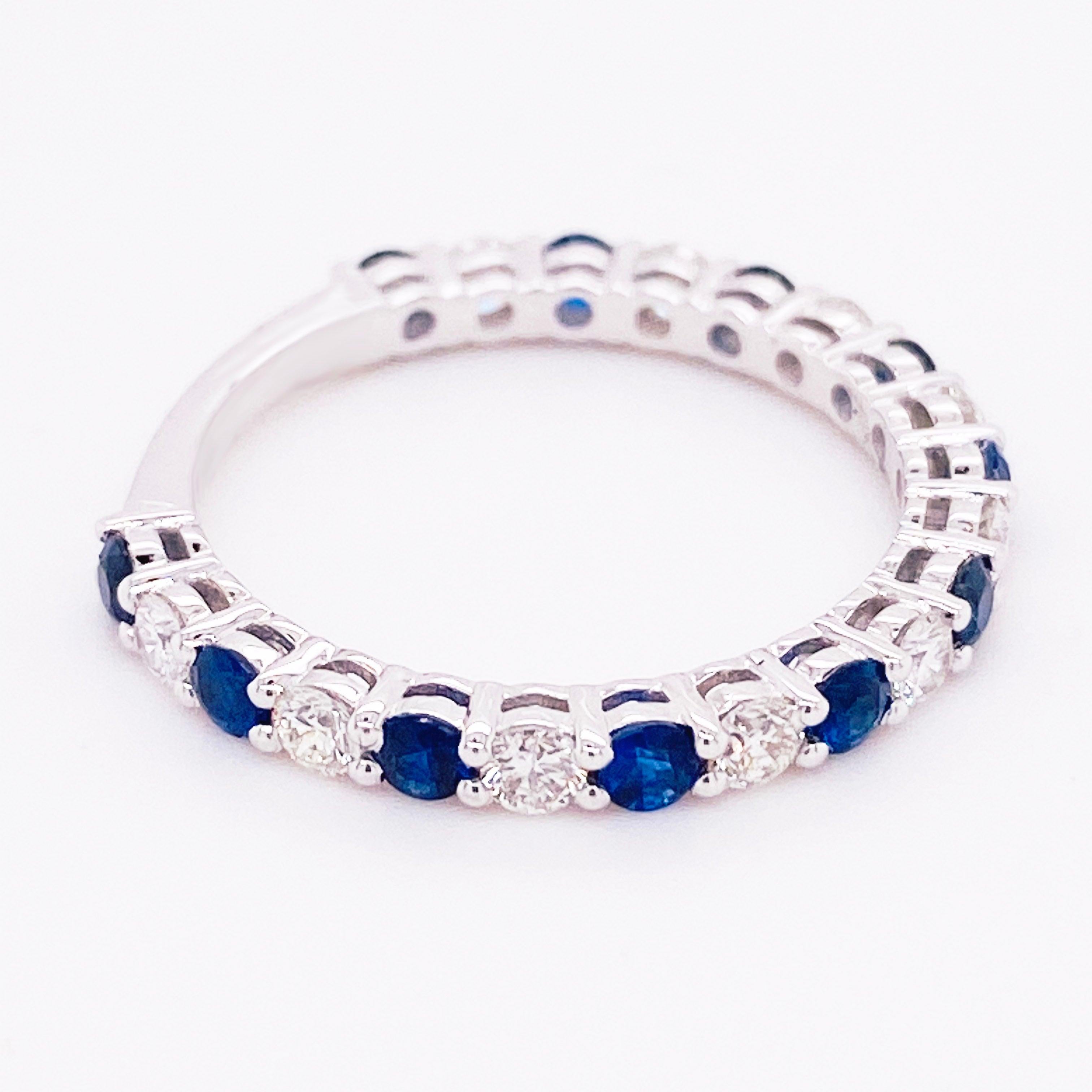 For Sale:  Sapphire Diamond Ring, Blue Sapphire, 18 Karat White Gold, Stackable Band 3