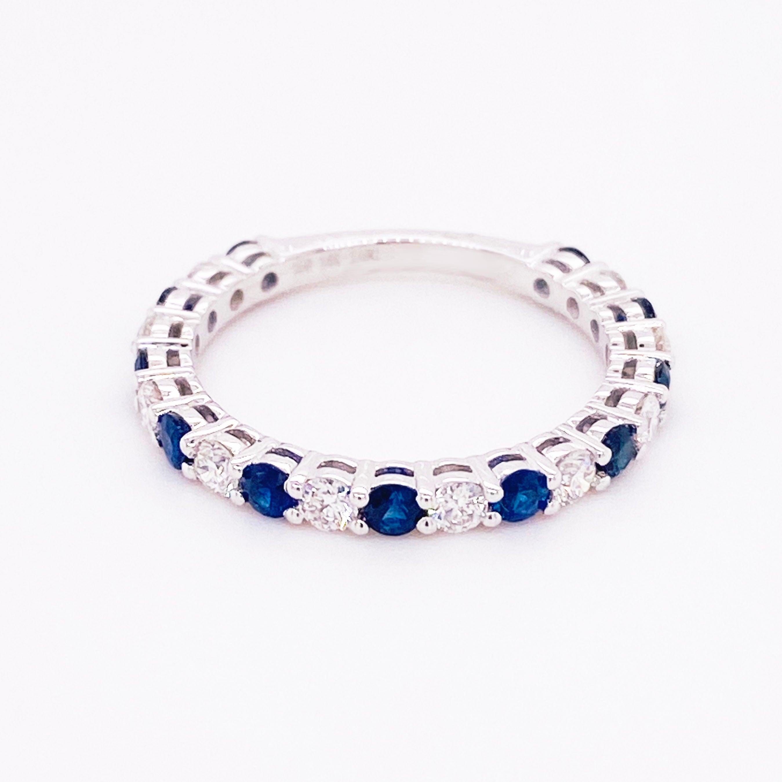 For Sale:  Sapphire Diamond Ring, Blue Sapphire, 18 Karat White Gold, Stackable Band 4