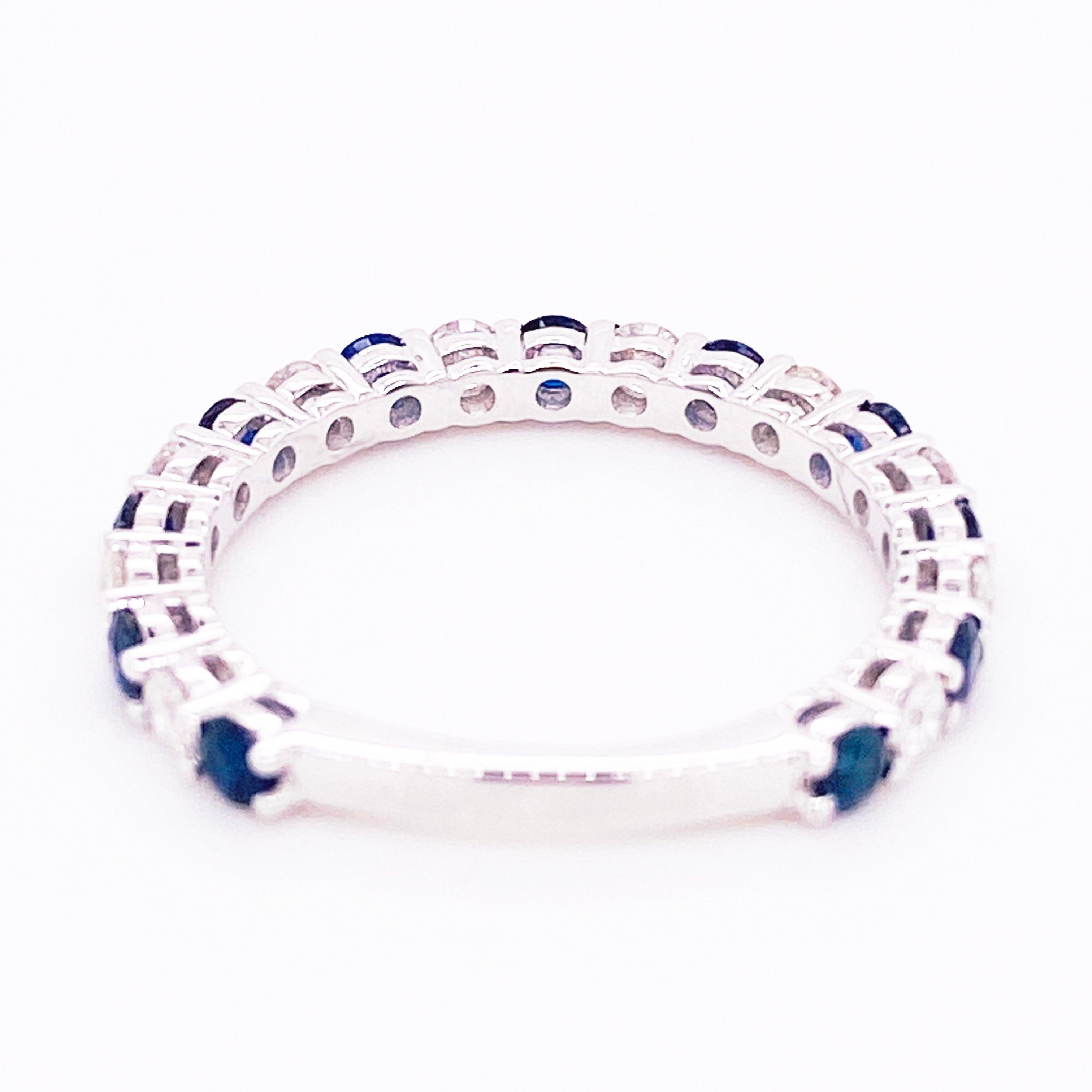 For Sale:  Sapphire Diamond Ring, Blue Sapphire, 18 Karat White Gold, Stackable Band 5