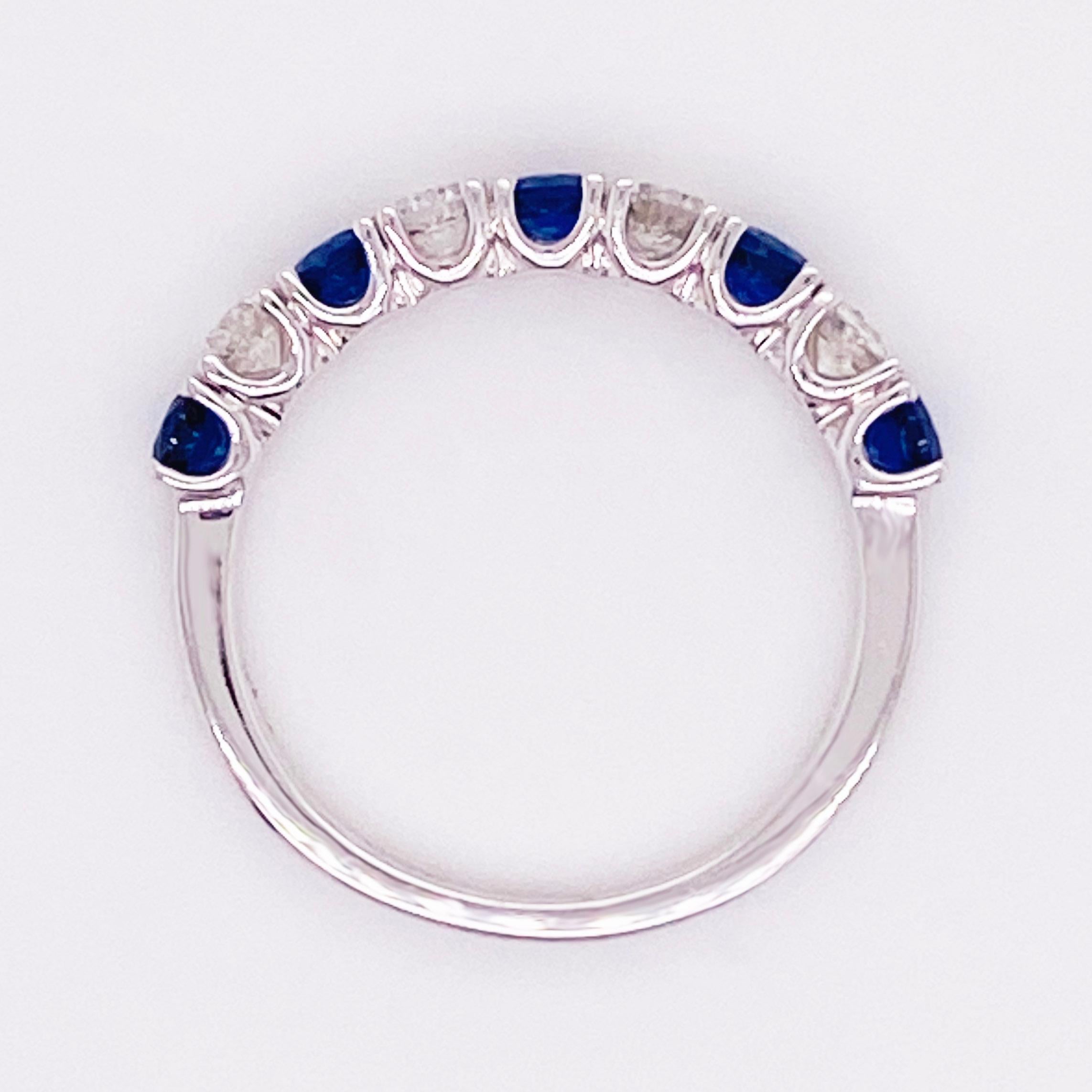 Sapphire Diamond Ring, Blue Sapphire, 18 Karat White Gold, Stackable Band In New Condition In Austin, TX