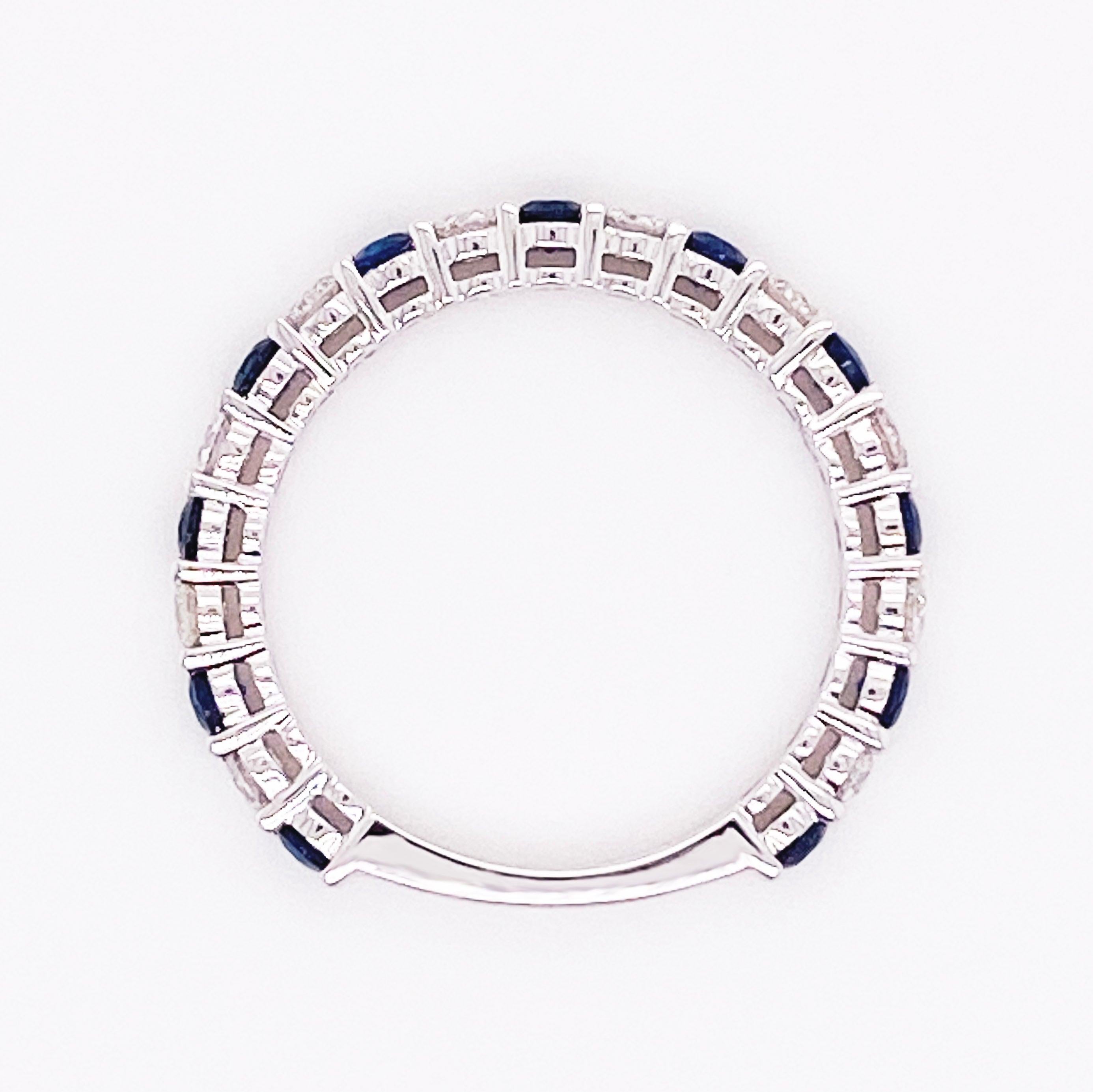 For Sale:  Sapphire Diamond Ring, Blue Sapphire, 18 Karat White Gold, Stackable Band 6