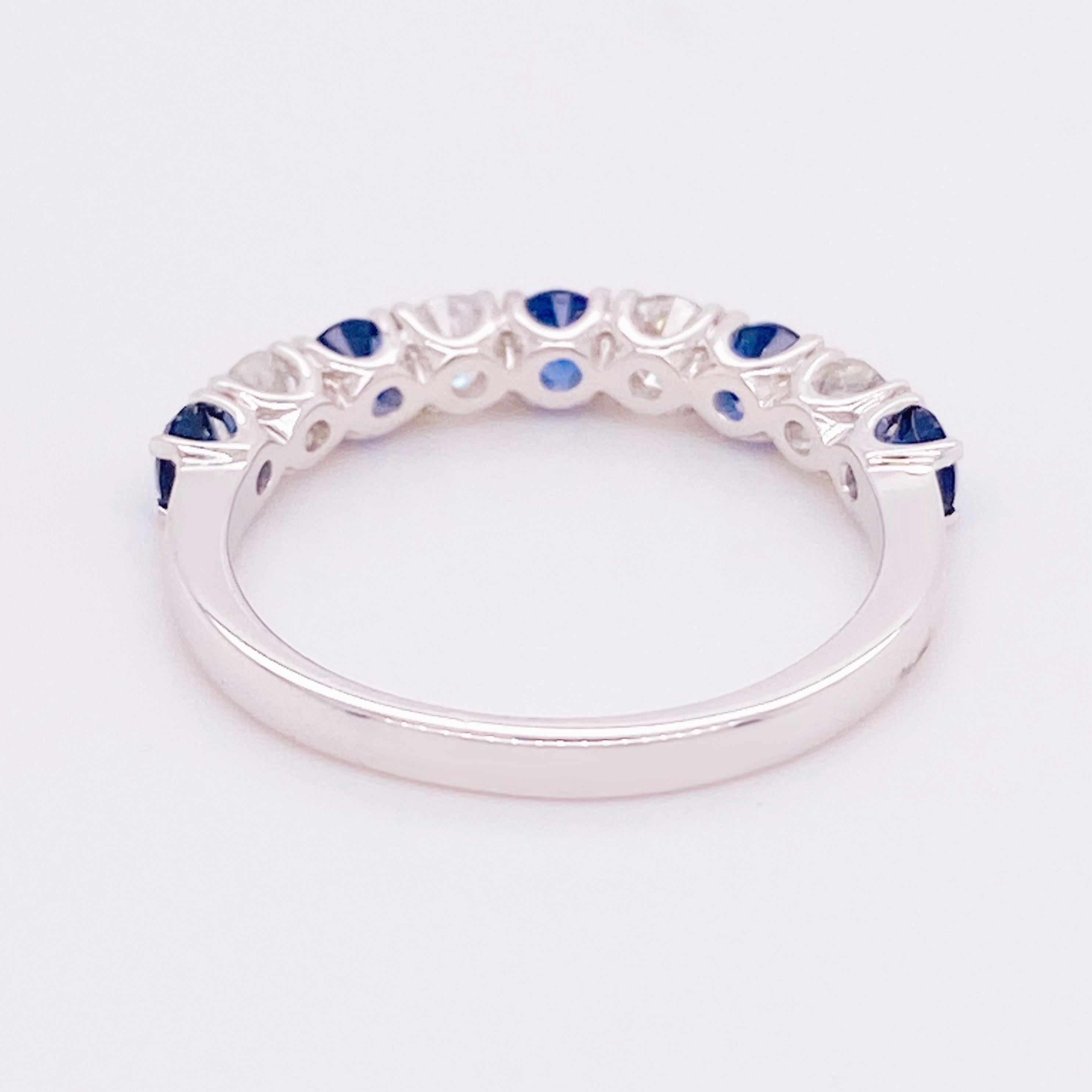 Women's Sapphire Diamond Ring, Blue Sapphire, 18 Karat White Gold, Stackable Band