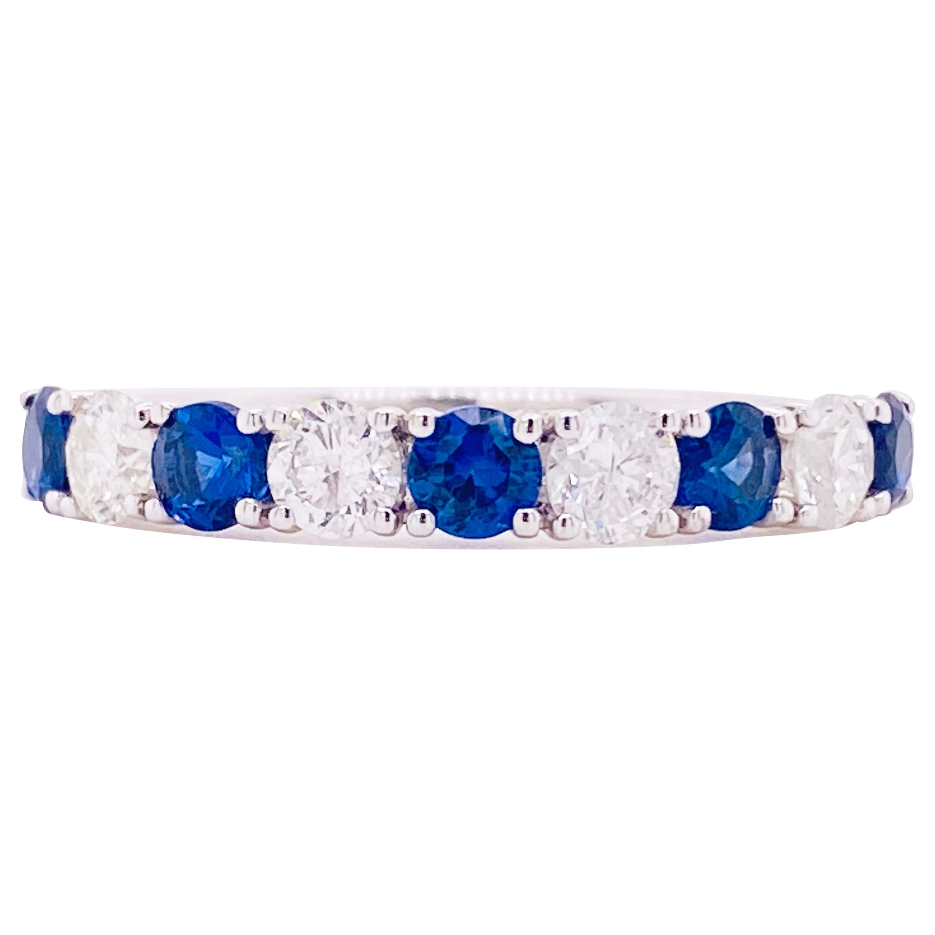 Sapphire Diamond Ring, Blue Sapphire, 18 Karat White Gold, Stackable Band
