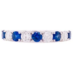 Sapphire Diamond Ring, Blue Sapphire, 18 Karat White Gold, Stackable Band