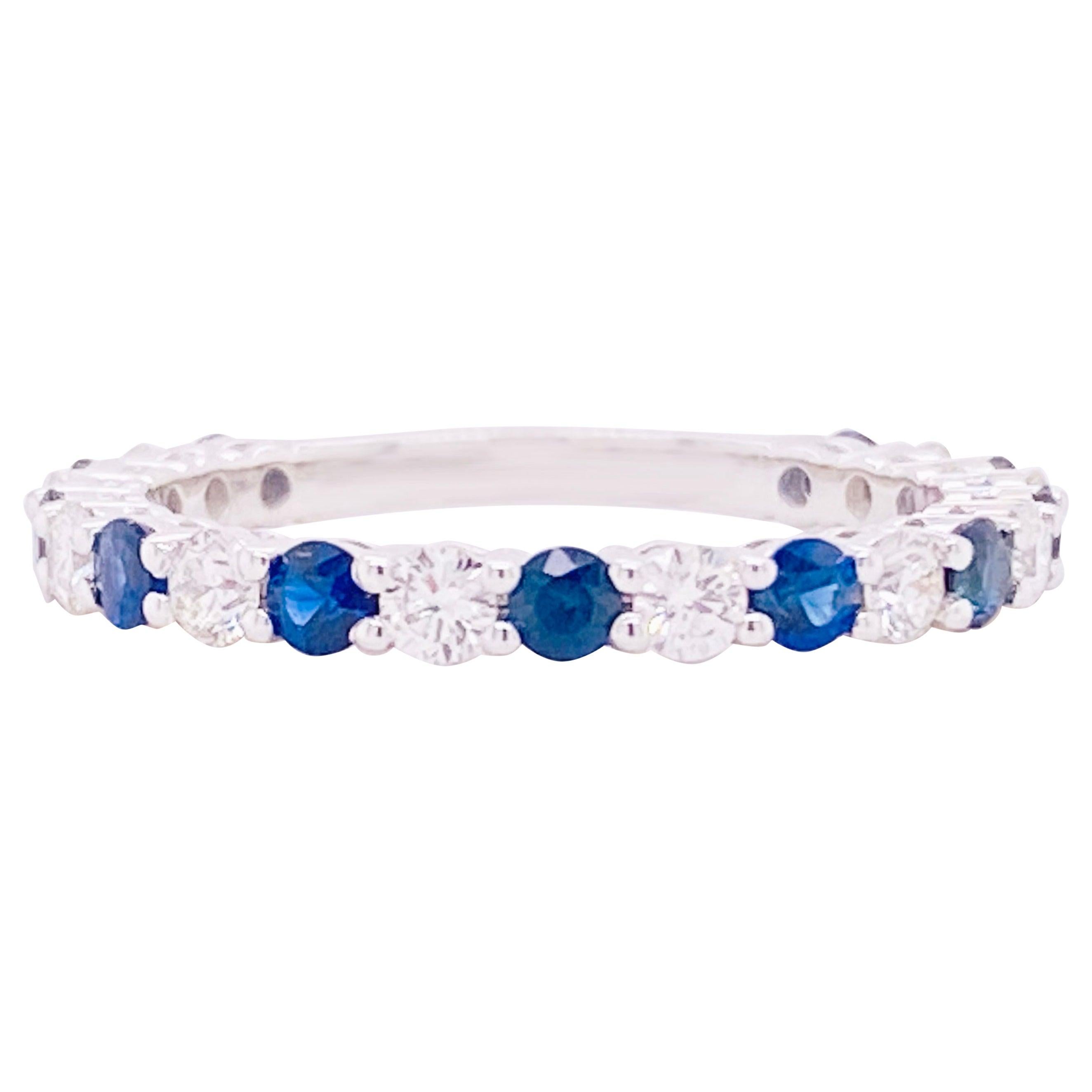 Sapphire Diamond Ring, Blue Sapphire, 18 Karat White Gold, Stackable Band