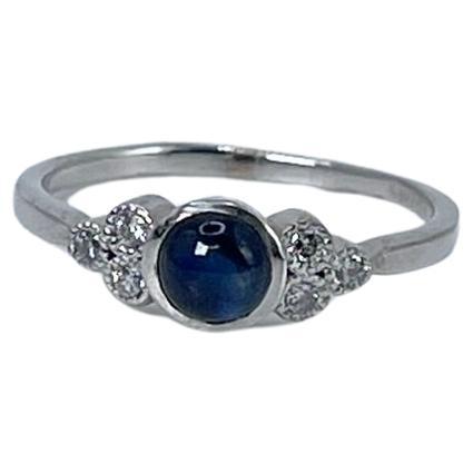 Sapphire Diamond Ring Cabochon Sapphire ring 14KT white gold ring NATURAL gems  For Sale