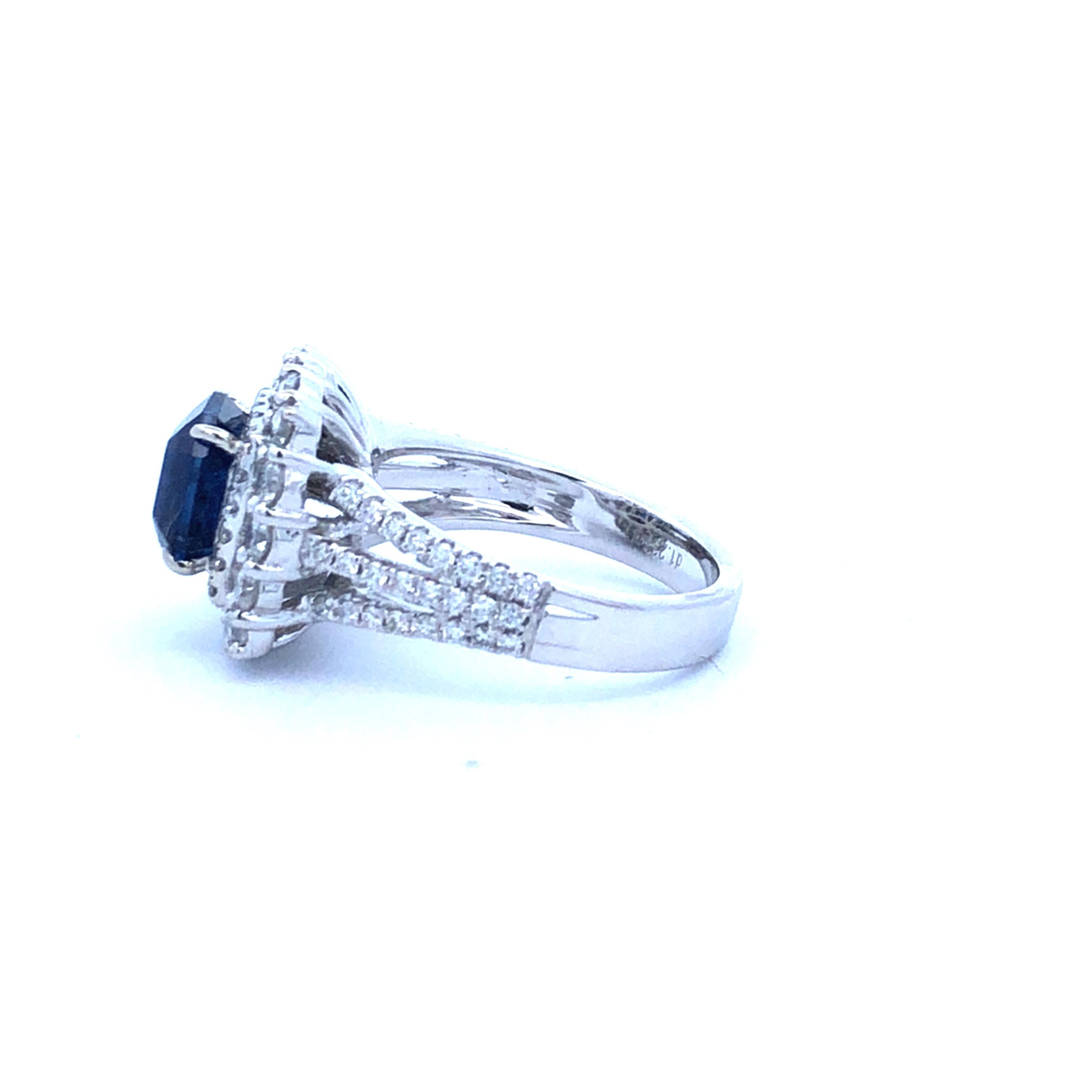 Saphir & Diamant Ring D1.23ct S2.40ct 18k wg (Radiantschliff) im Angebot