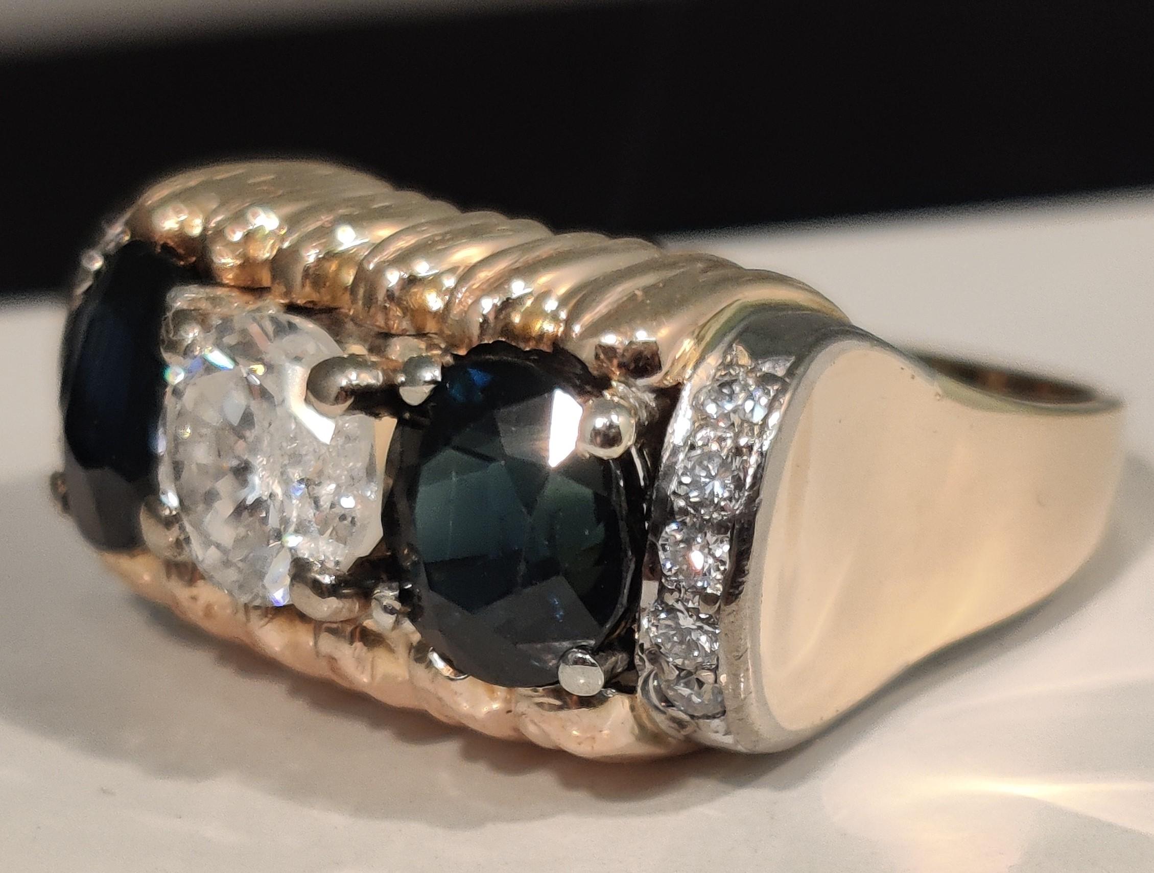Vintage saphir diamant or 18 carats 1930-40 Bon état - En vente à Bad Kissingen, DE