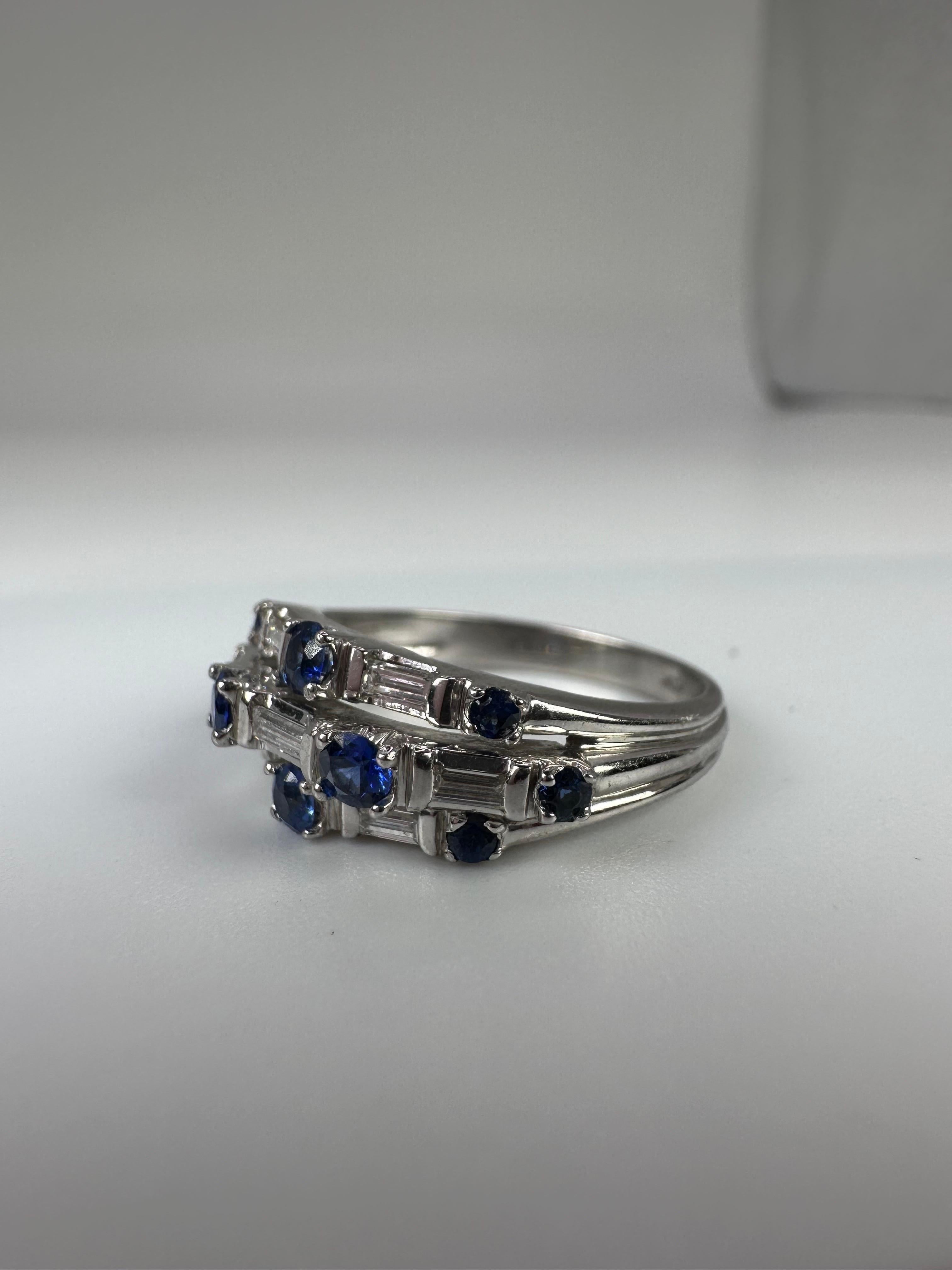 Baguette Cut Sapphire & Diamond Ring For Sale