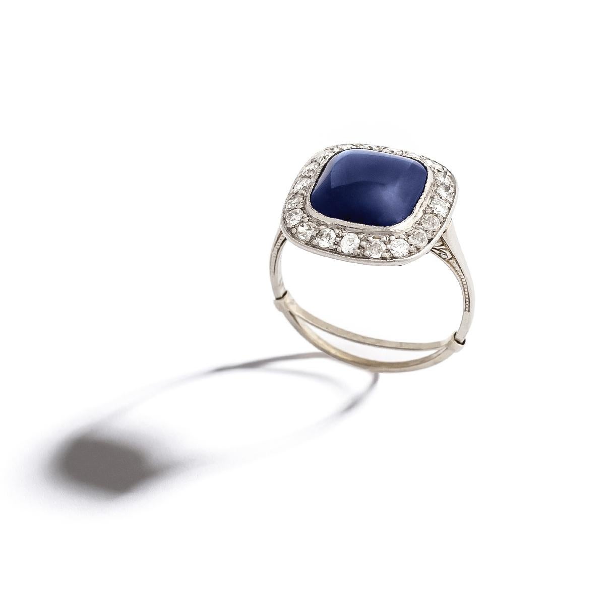 Cabochon Sapphire Diamond Ring