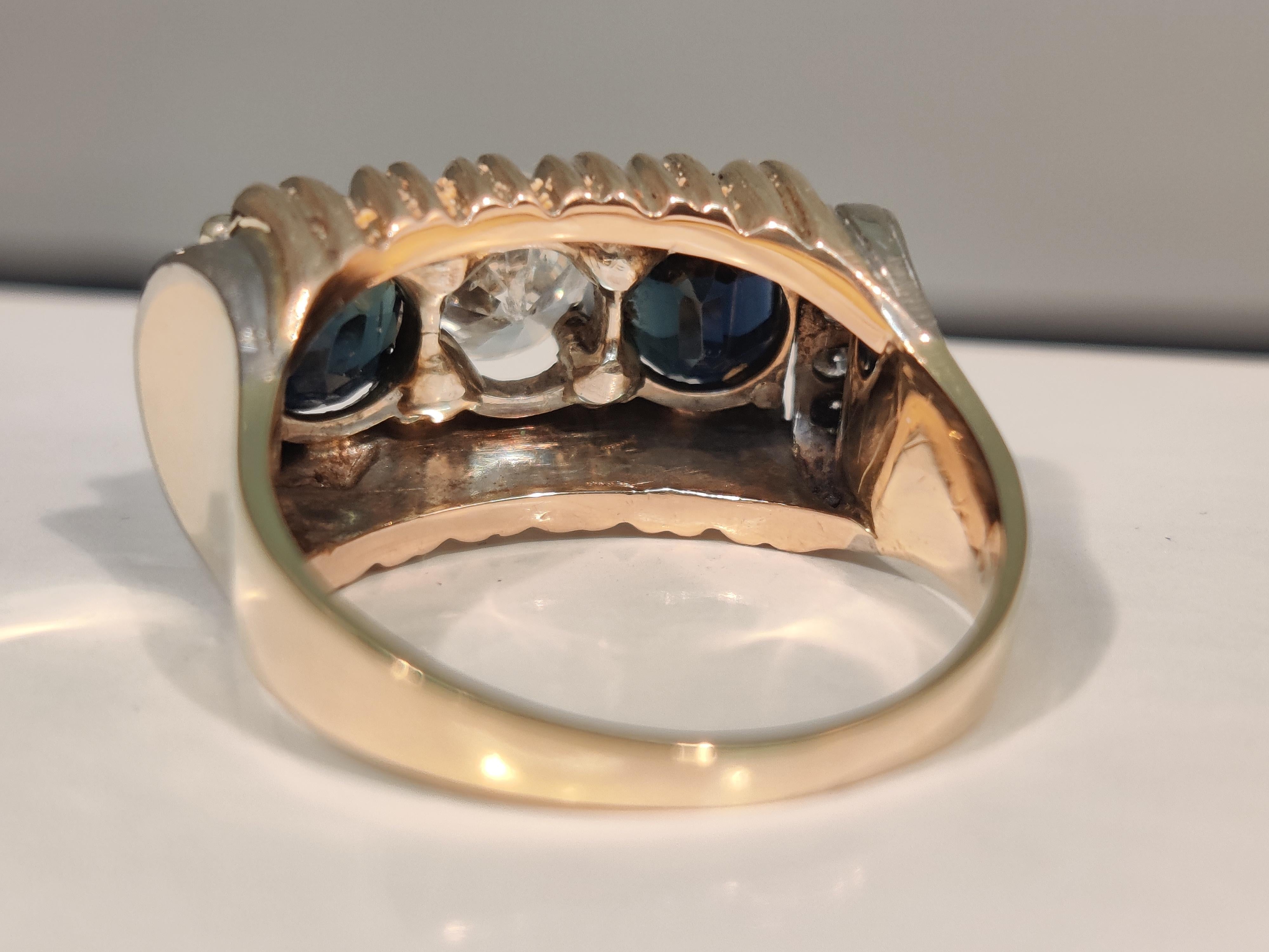 Vintage sapphire diamond 18 k gold 1930-40 For Sale 1