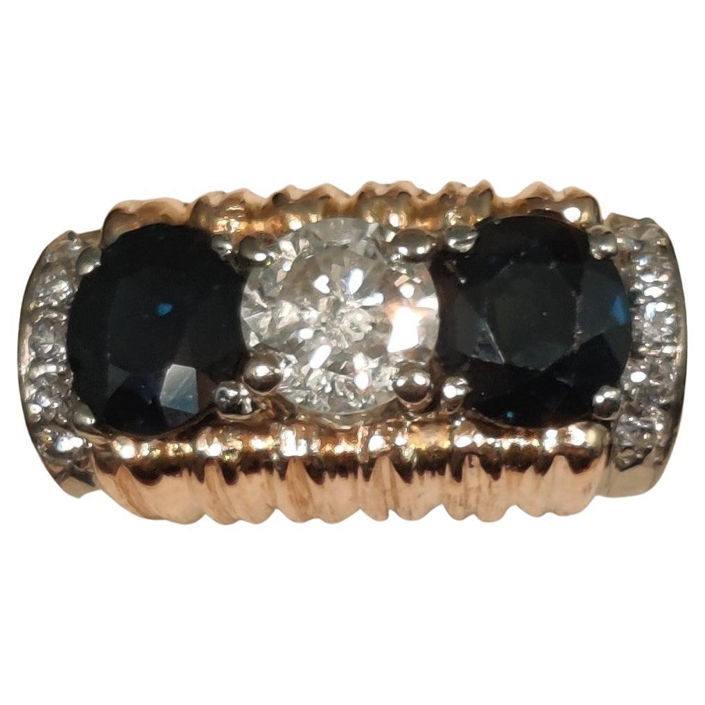 Vintage saphir diamant or 18 carats 1930-40 en vente