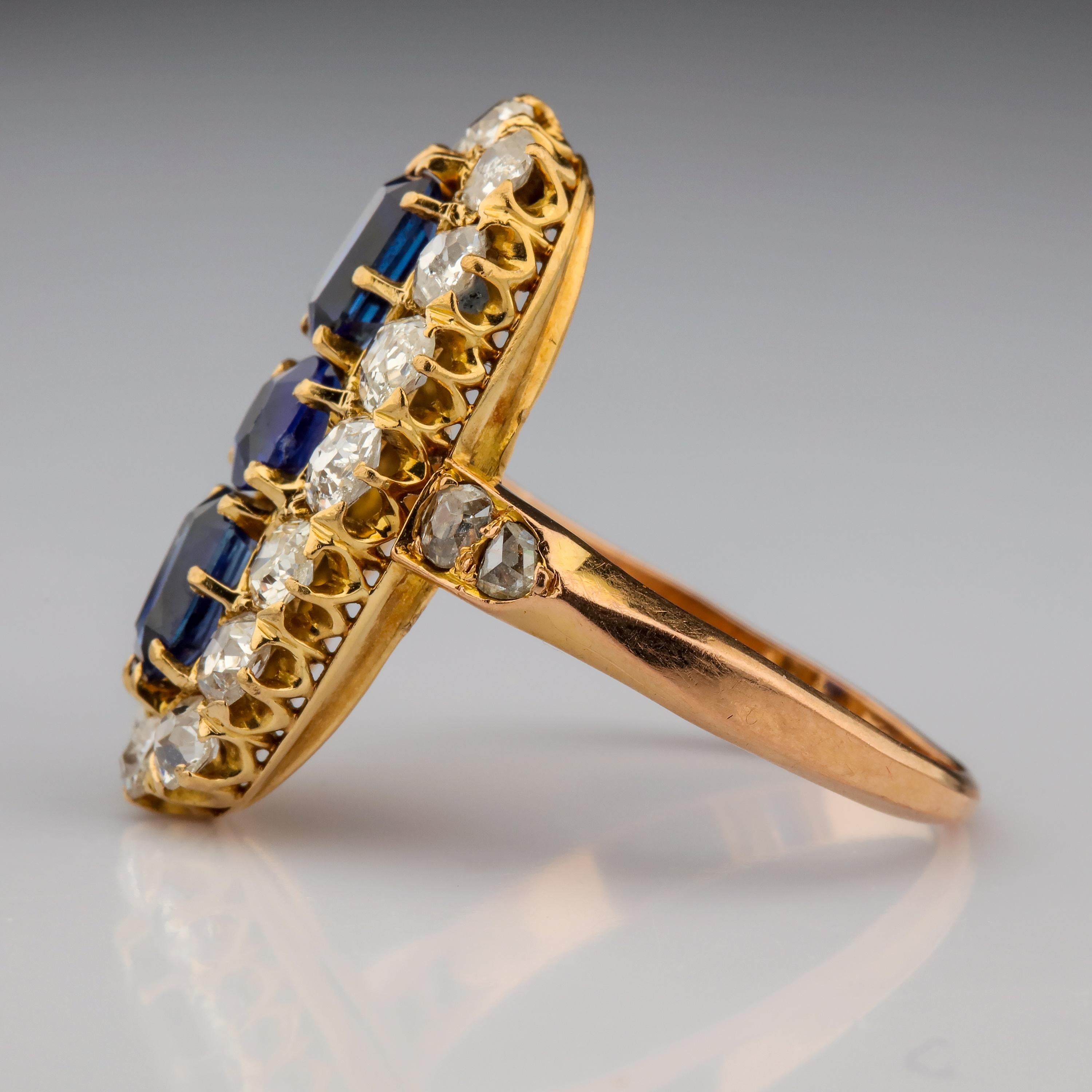 Baguette Cut Sapphire and Diamond Ring GIA Certified No-Heat Edwardian Era
