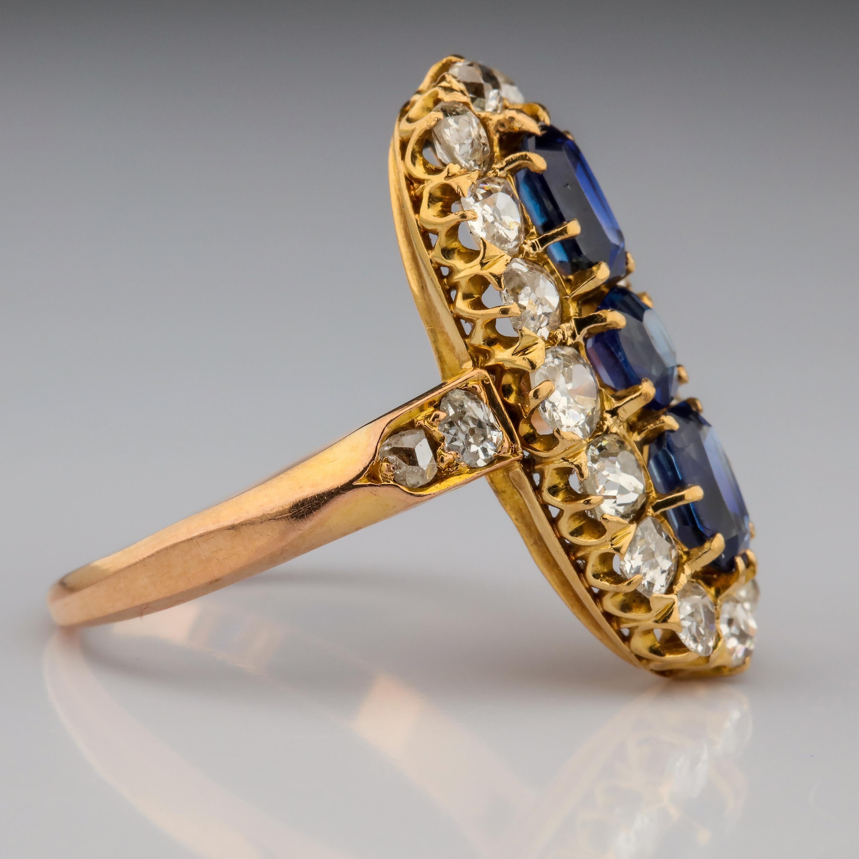 Sapphire and Diamond Ring GIA Certified No-Heat Edwardian Era In Excellent Condition In Southbury, CT