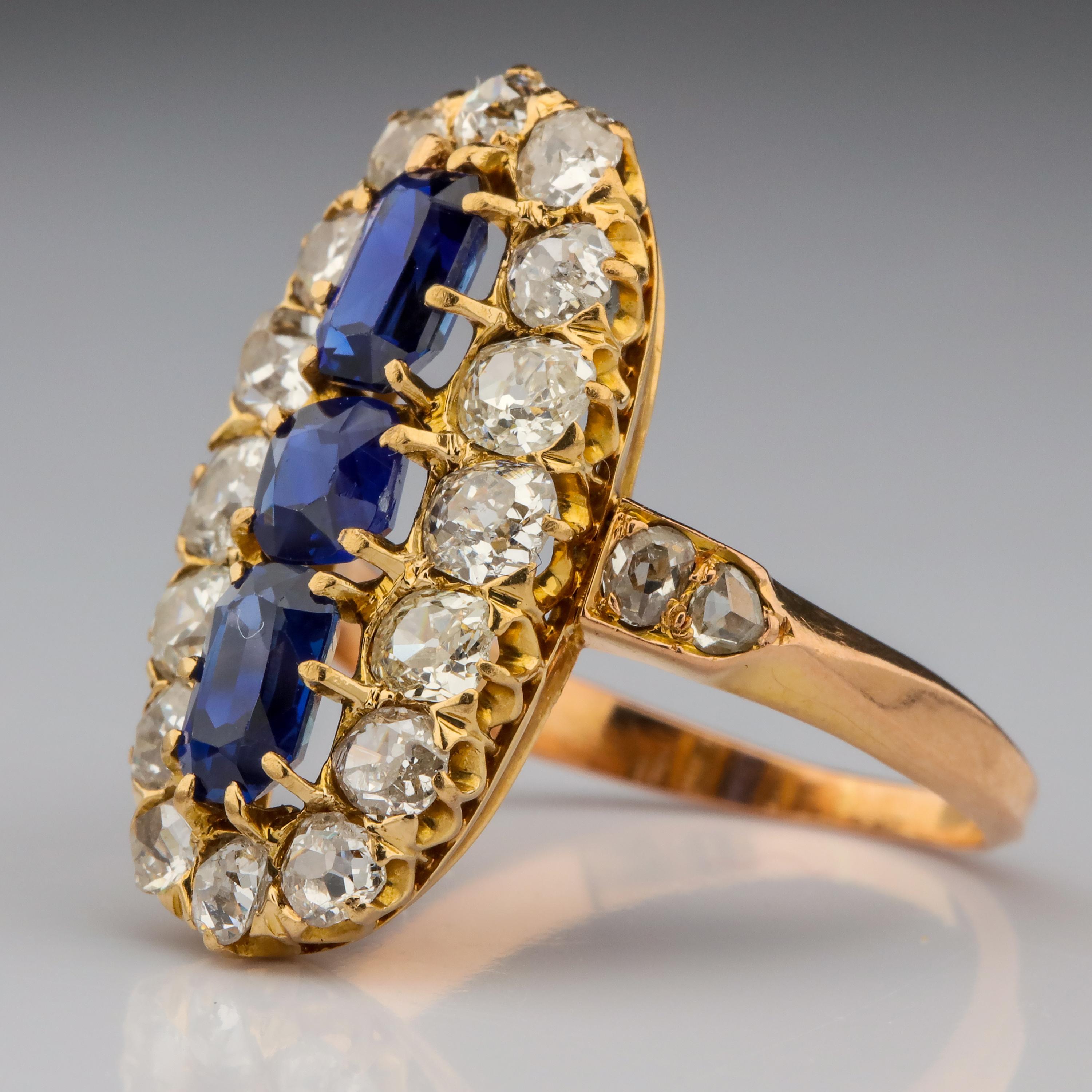 Women's or Men's Sapphire and Diamond Ring GIA Certified No-Heat Edwardian Era
