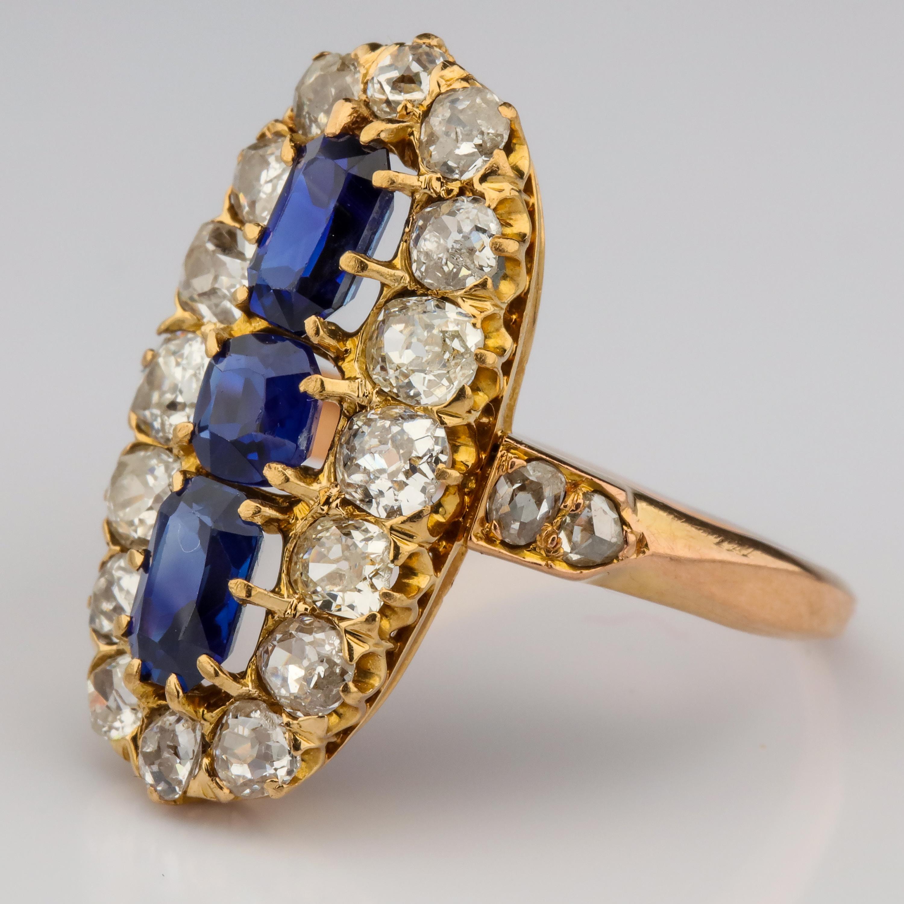 Sapphire and Diamond Ring GIA Certified No-Heat Edwardian Era 1