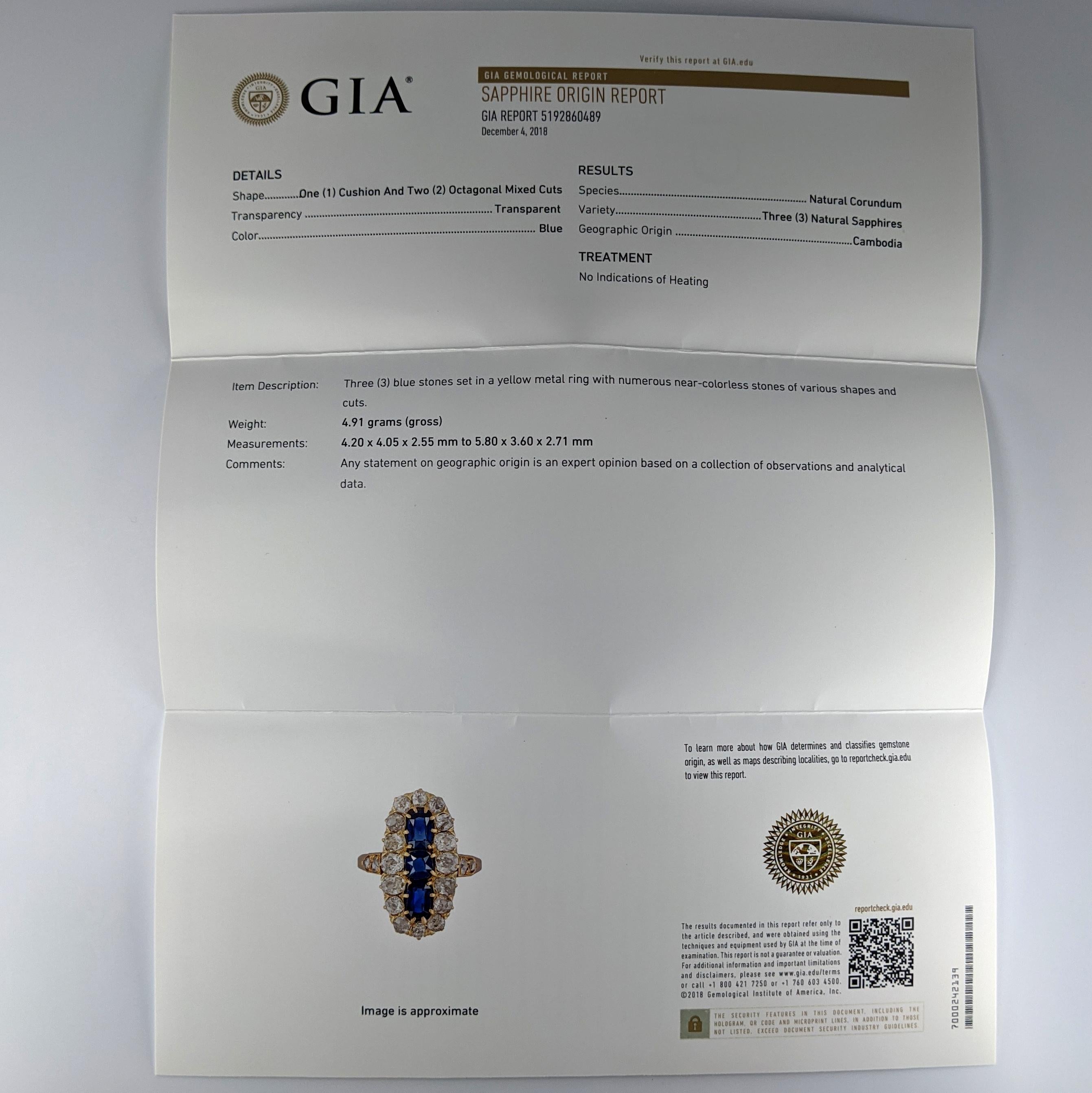 Sapphire and Diamond Ring GIA Certified No-Heat Edwardian Era 4