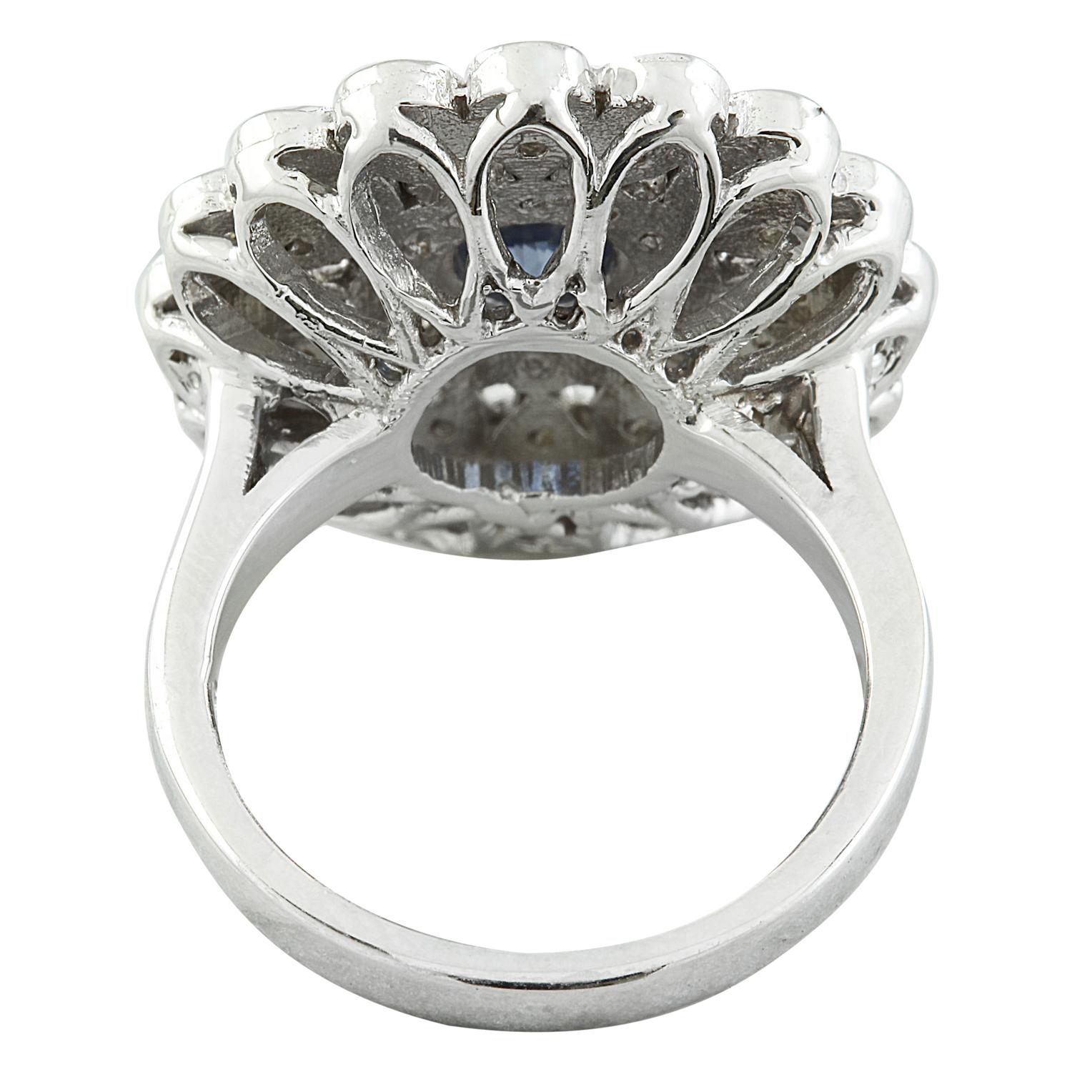 Round Cut Sapphire Diamond Ring In 14 Karat White Gold For Sale
