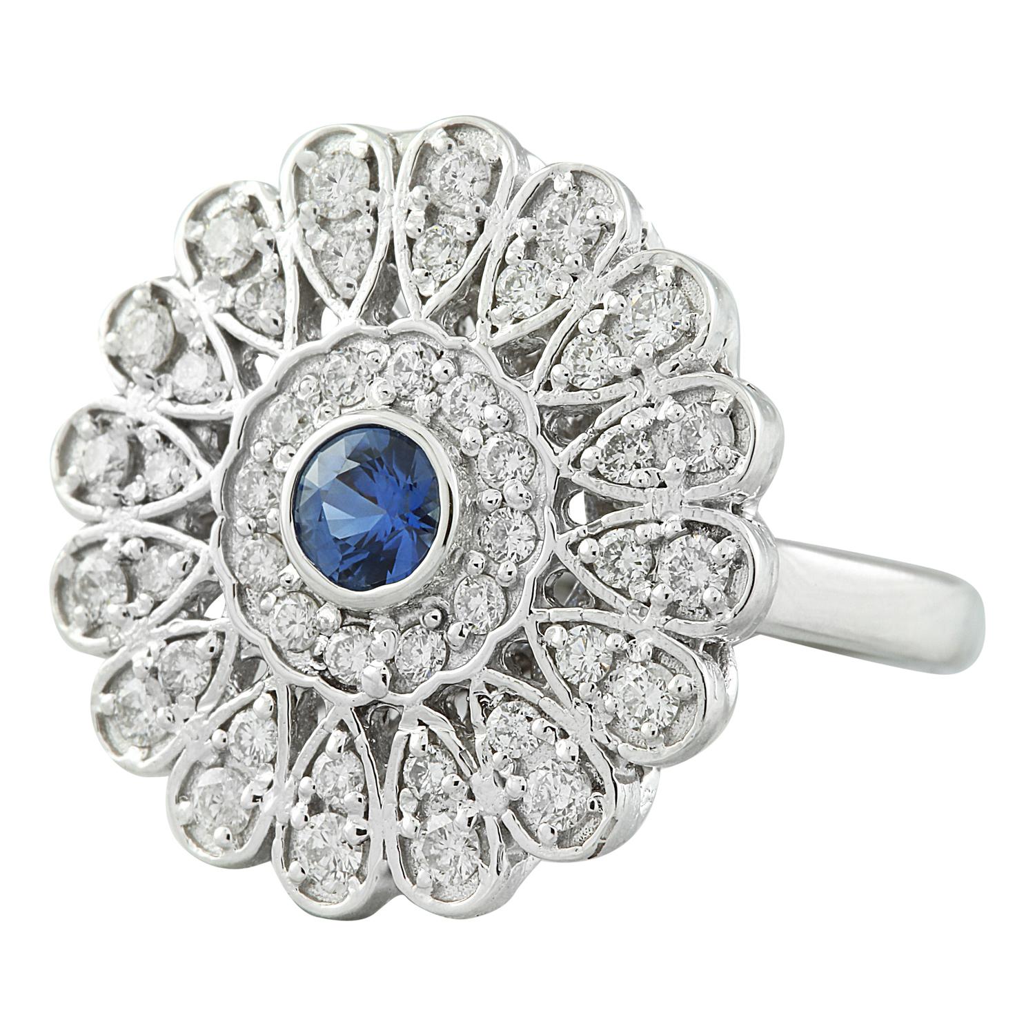Sapphire Diamond Ring In 14 Karat White Gold In New Condition For Sale In Los Angeles, CA
