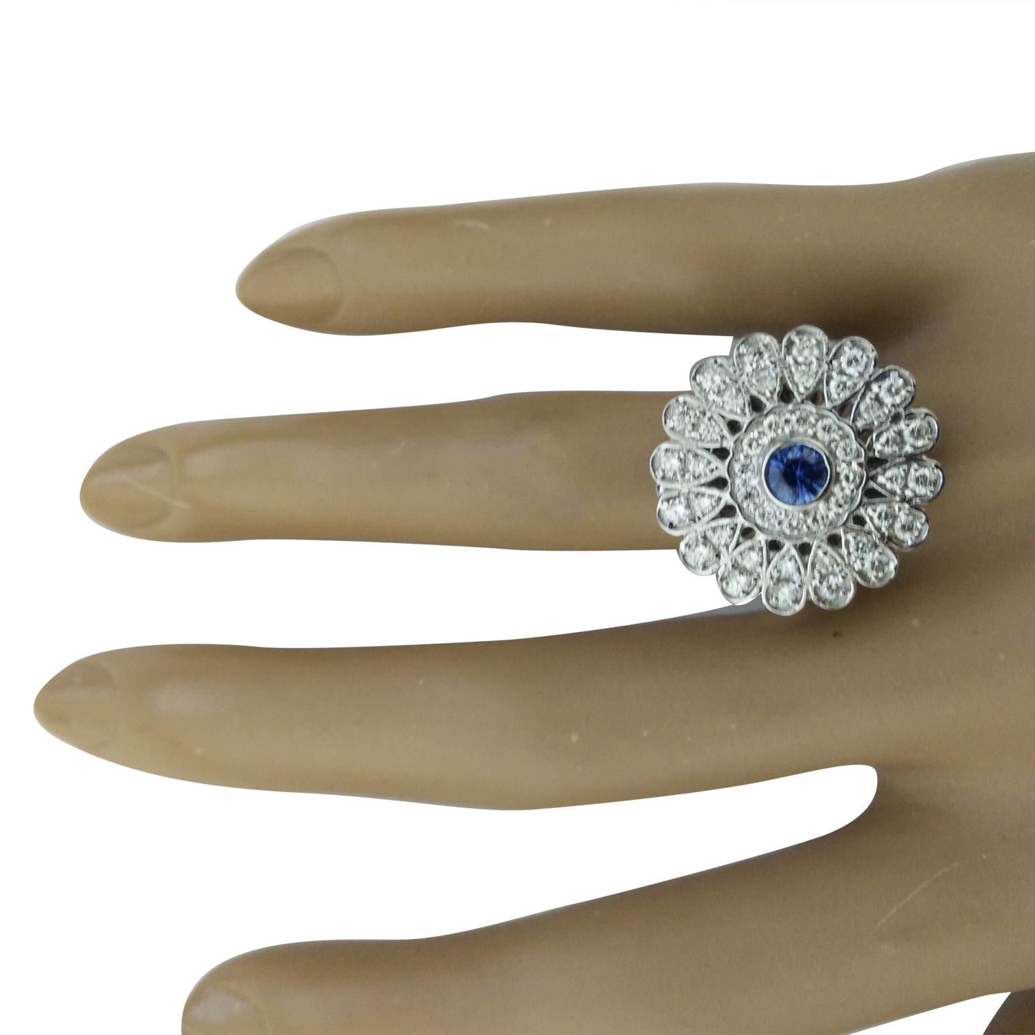 Women's Sapphire Diamond Ring In 14 Karat White Gold For Sale