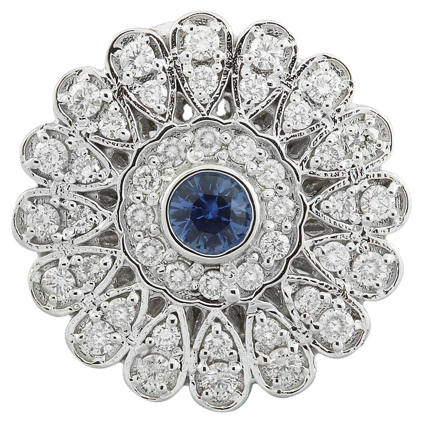 Sapphire Diamond Ring In 14 Karat White Gold For Sale