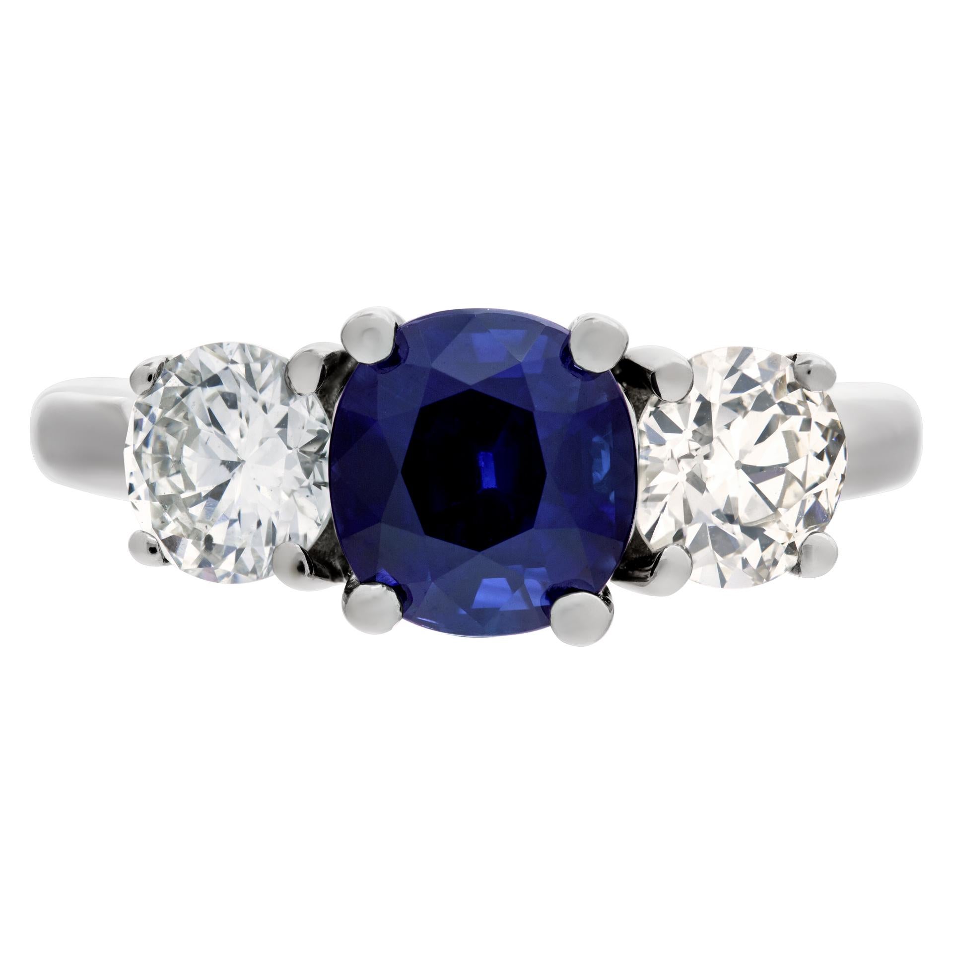 Sapphire & diamond ring in 14k white gold with 1.92 carat AGL certified unheated sapphire. Size 6 1/4 This Sapphire ring is currently size 6.25 and some items can be sized up or down, please ask! It weighs 2.6 pennyweights and is 14k White Gold.