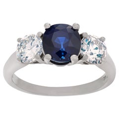 Sapphire & Diamond Ring in 14k White Gold, 1.92 Ct AGL Certified Unheated