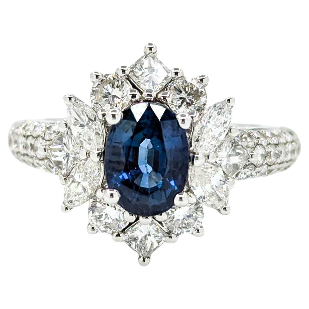 Sapphire & Diamond Ring in 18k White Gold