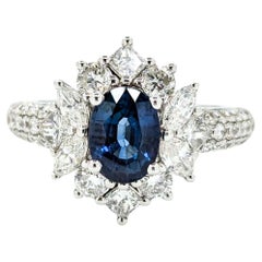Sapphire & Diamond Ring in 18k White Gold