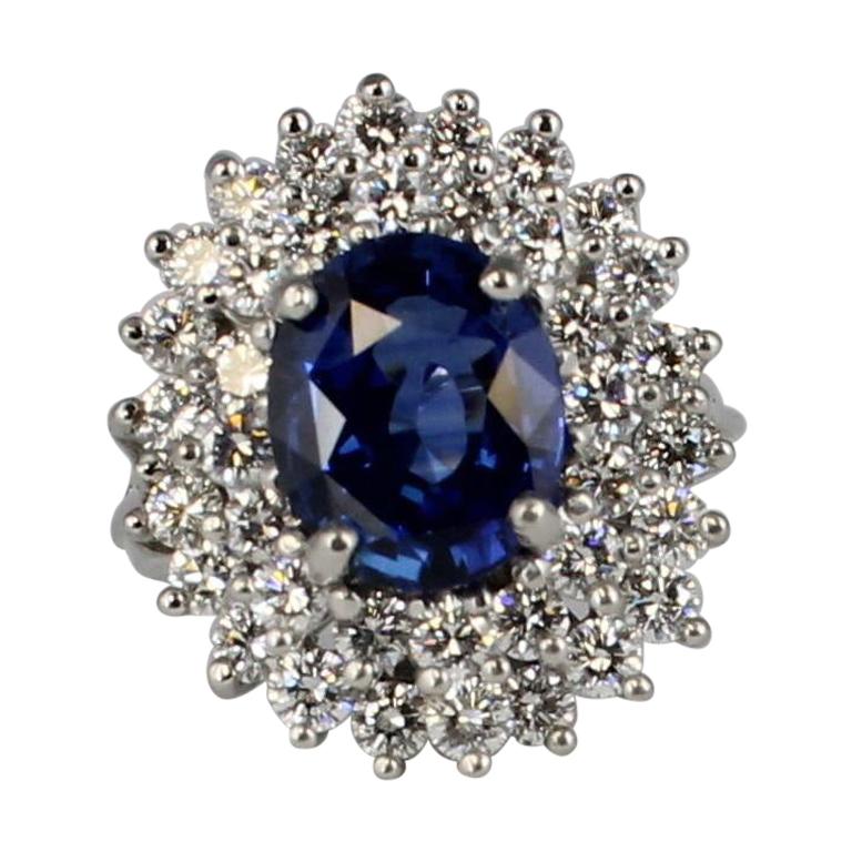 Sapphire Diamond Ring in Platinum For Sale